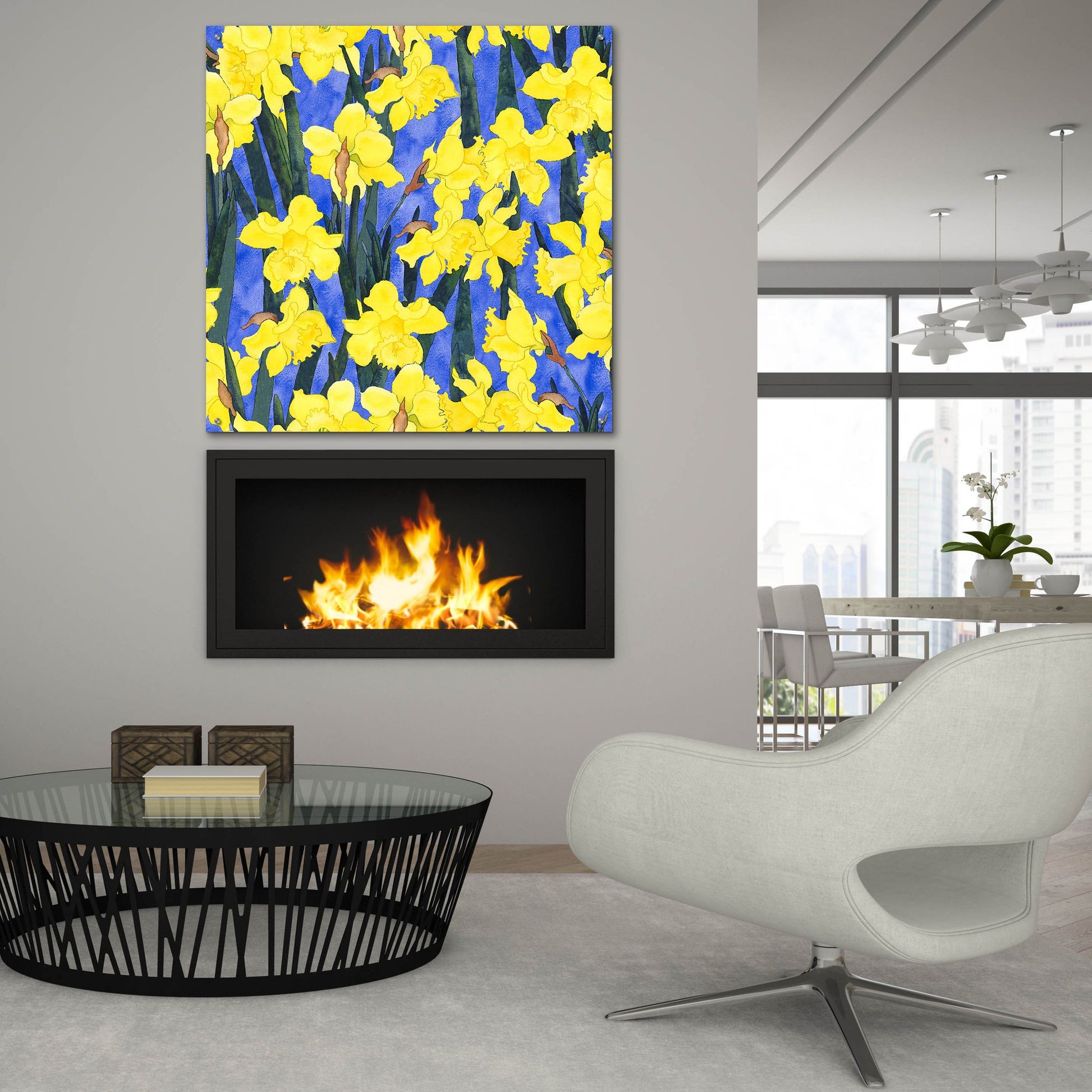 Epic Art 'Fertile Rising Pattern - Daffodils' by Carissa Luminess, Acrylic Glass Wall Art,36x36