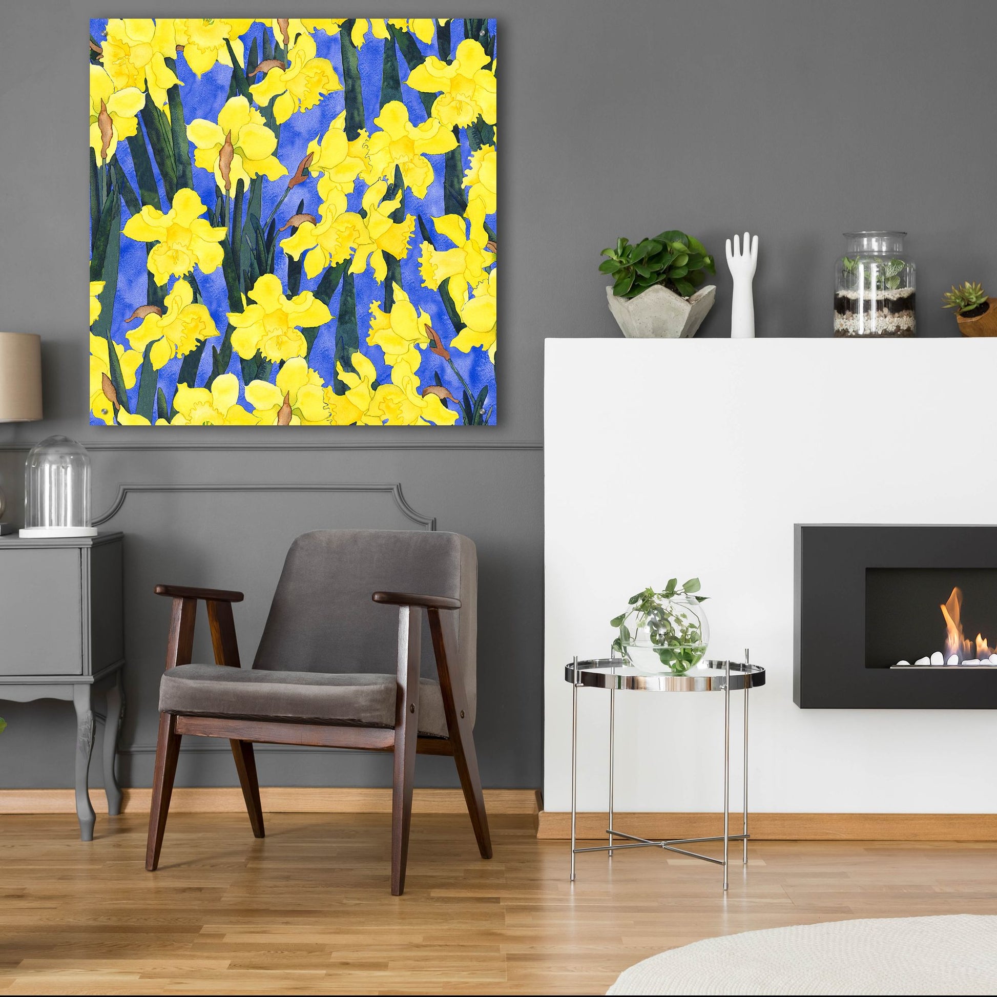 Epic Art 'Fertile Rising Pattern - Daffodils' by Carissa Luminess, Acrylic Glass Wall Art,36x36