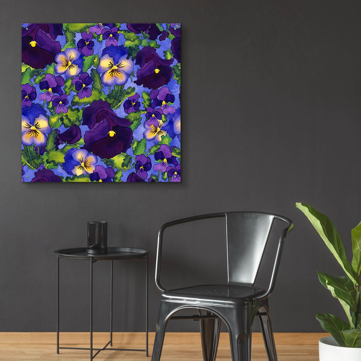 Fertile Rising Pattern - Pansies by Carissa Luminess - 36x36 acrylic wall art in a room
