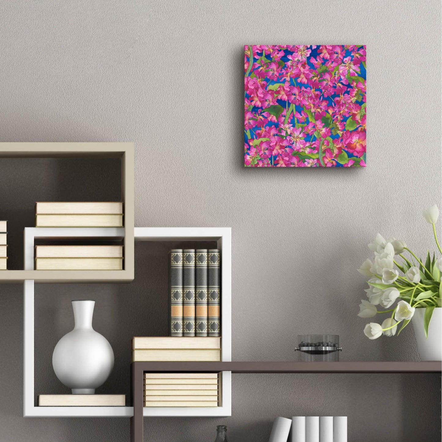 Epic Art 'Dance Of Love- Pink Flowers Repeat' by Carissa Luminess, Acrylic Glass Wall Art,12x12