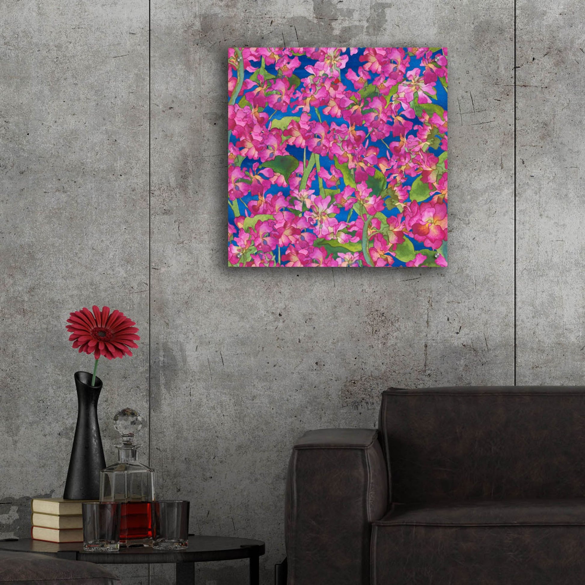 Epic Art 'Dance Of Love- Pink Flowers Repeat' by Carissa Luminess, Acrylic Glass Wall Art,24x24