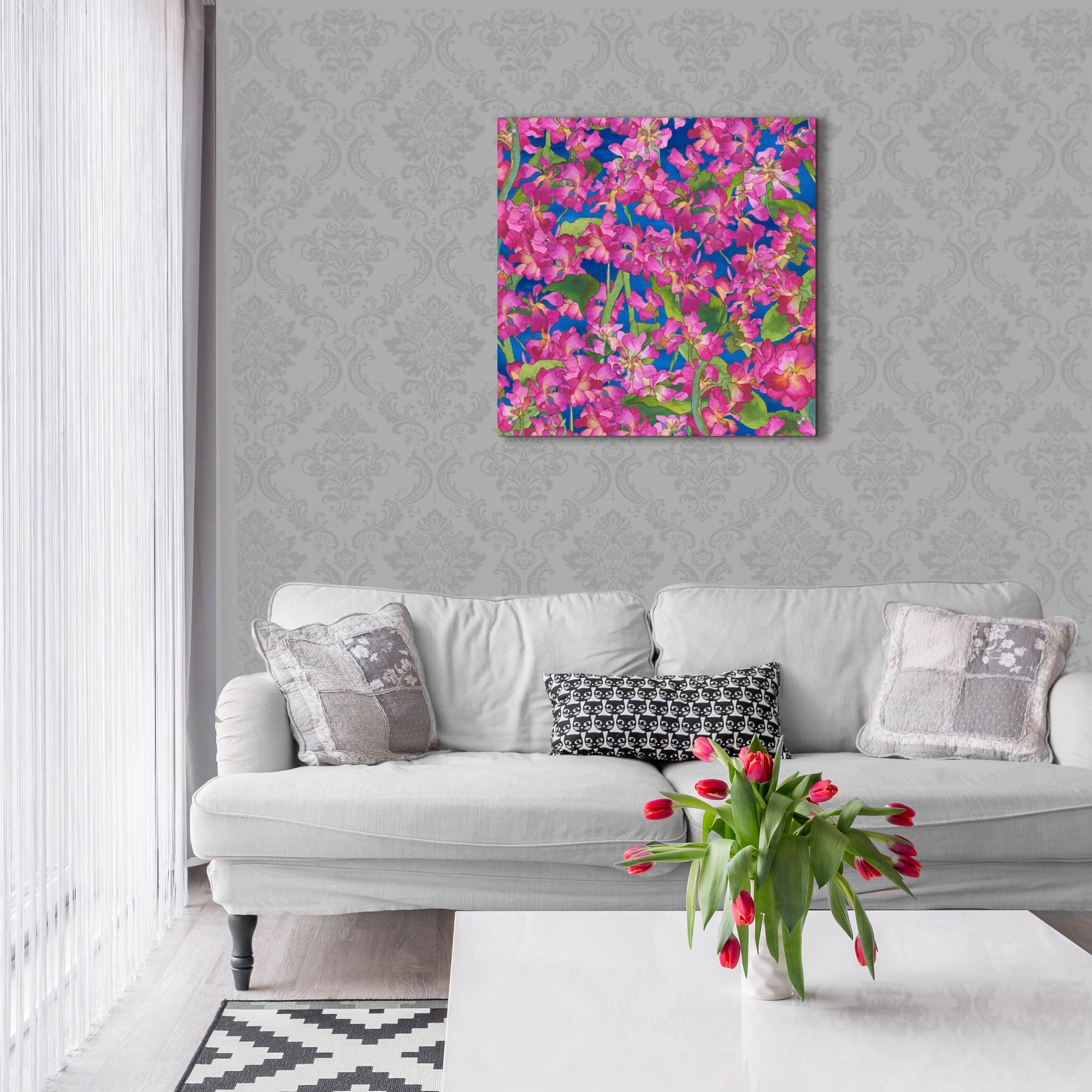 Epic Art 'Dance Of Love- Pink Flowers Repeat' by Carissa Luminess, Acrylic Glass Wall Art,24x24