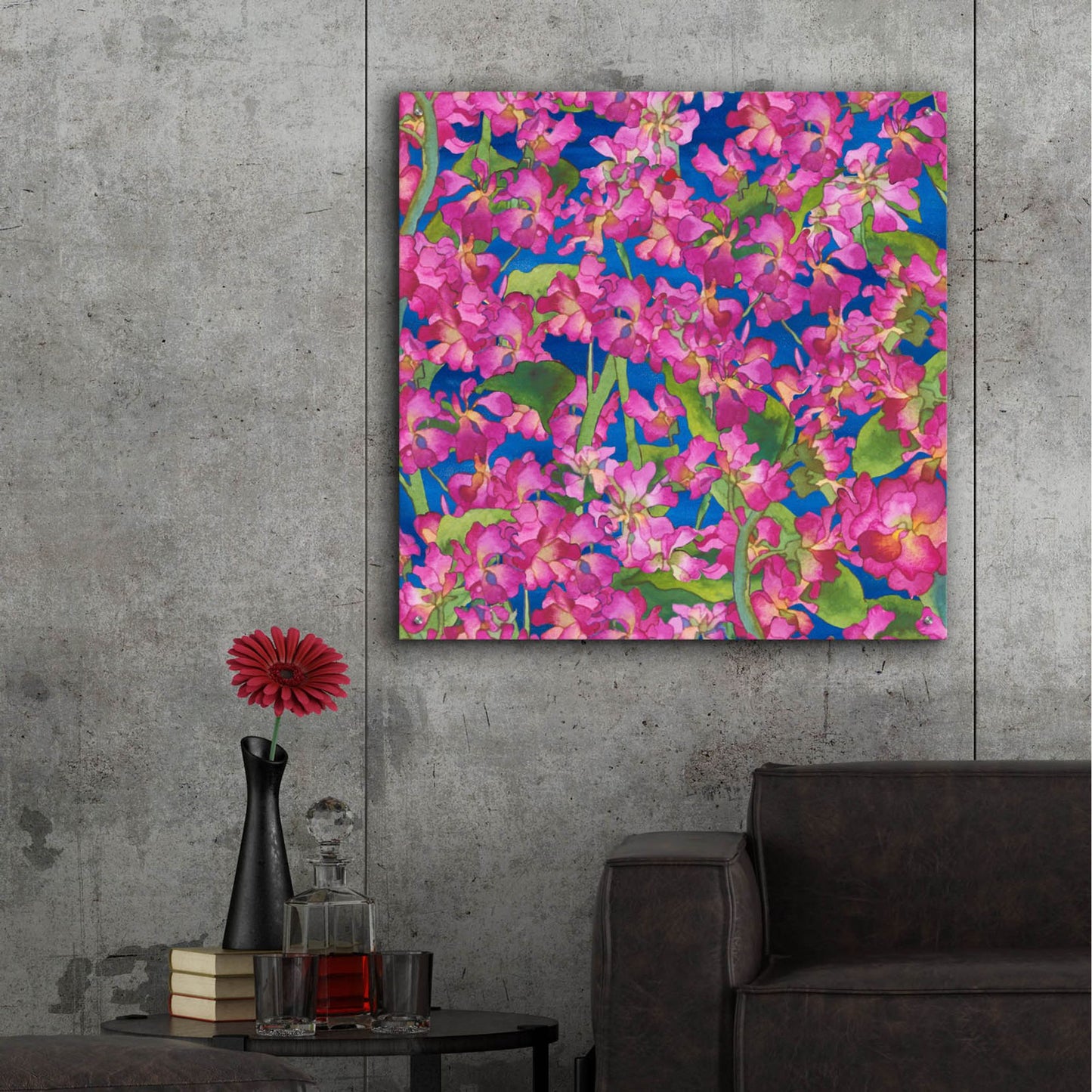 Epic Art 'Dance Of Love- Pink Flowers Repeat' by Carissa Luminess, Acrylic Glass Wall Art,36x36