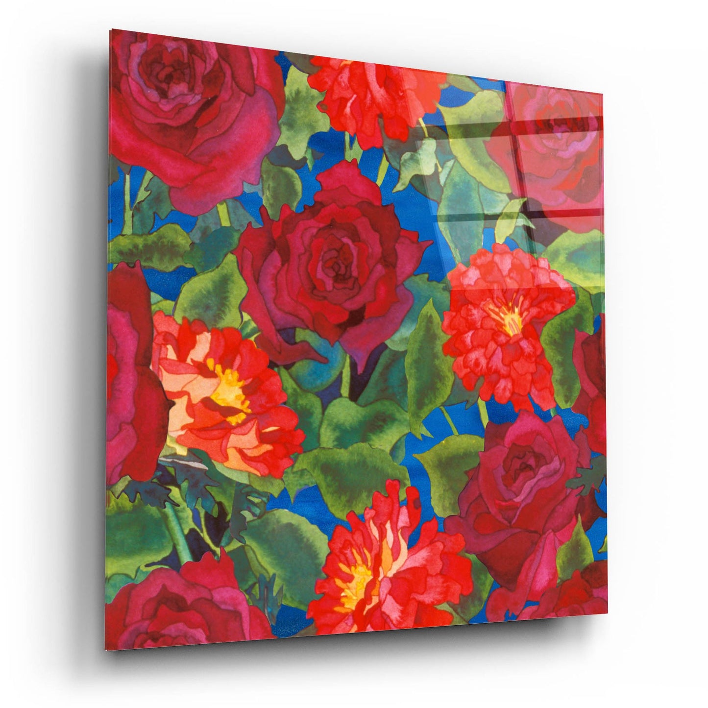 Epic Art 'Dance Of Love- Roses & Zinnias' by Carissa Luminess, Acrylic Glass Wall Art,12x12