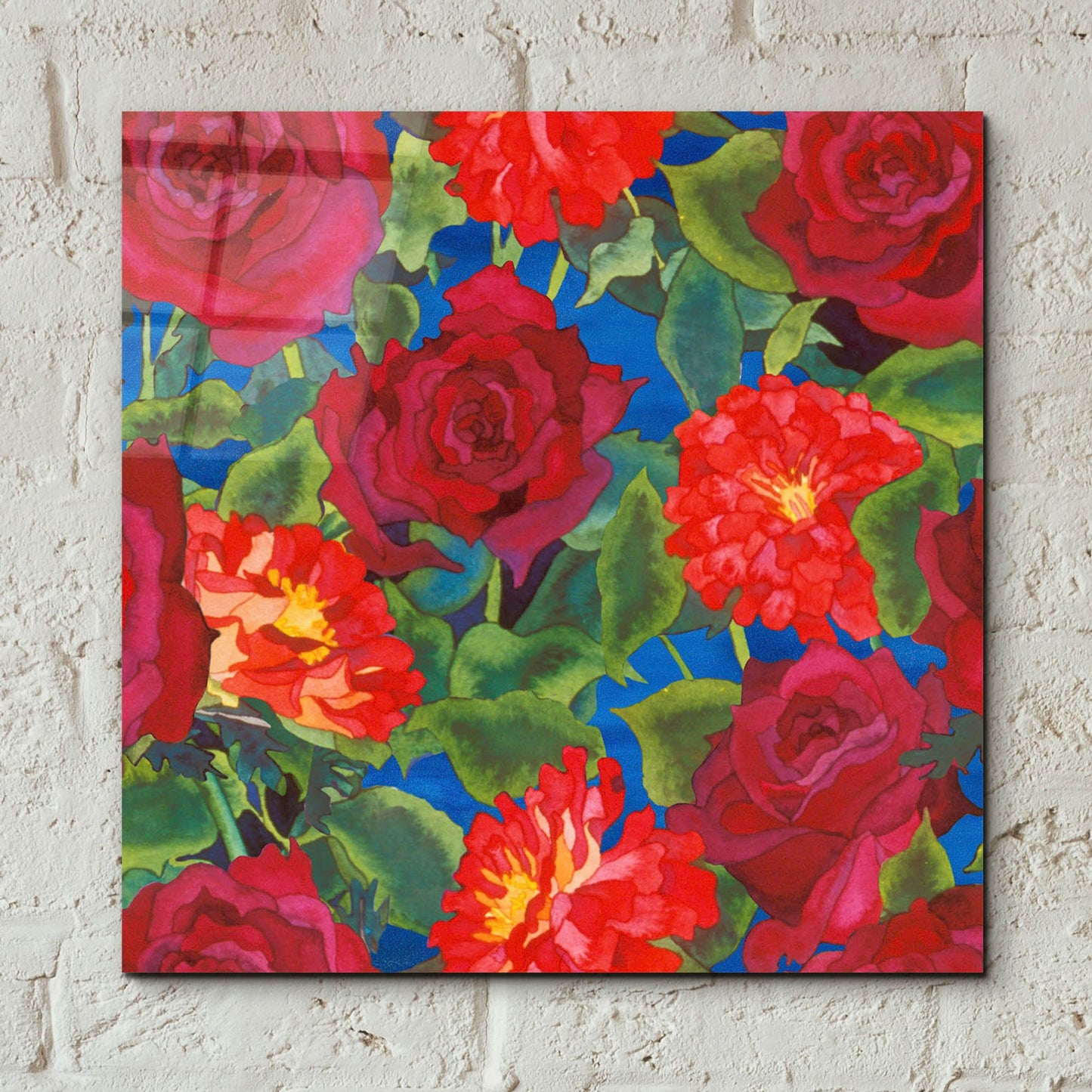 Epic Art 'Dance Of Love- Roses & Zinnias' by Carissa Luminess, Acrylic Glass Wall Art,12x12