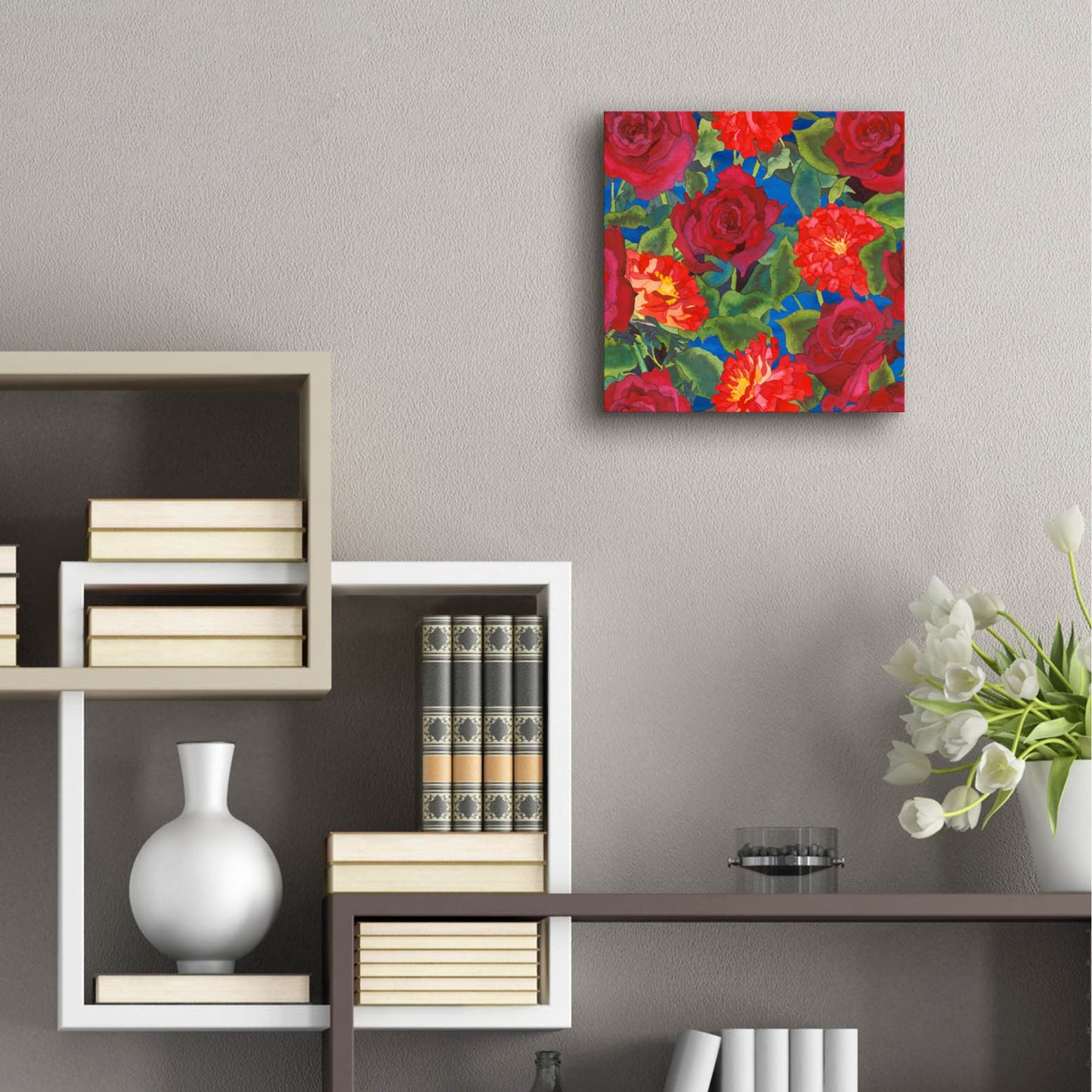 Epic Art 'Dance Of Love- Roses & Zinnias' by Carissa Luminess, Acrylic Glass Wall Art,12x12