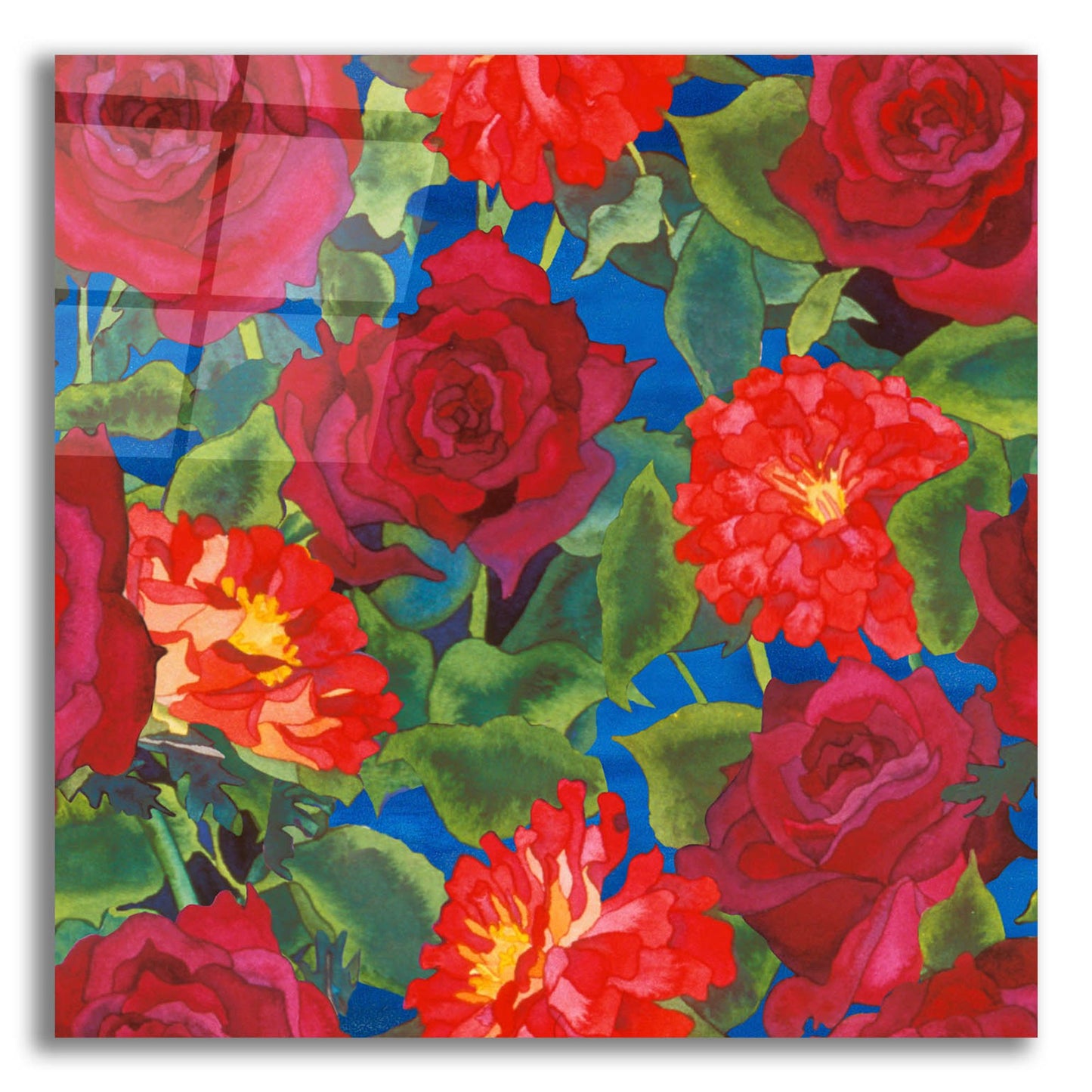 Epic Art 'Dance Of Love- Roses & Zinnias' by Carissa Luminess, Acrylic Glass Wall Art,12x12