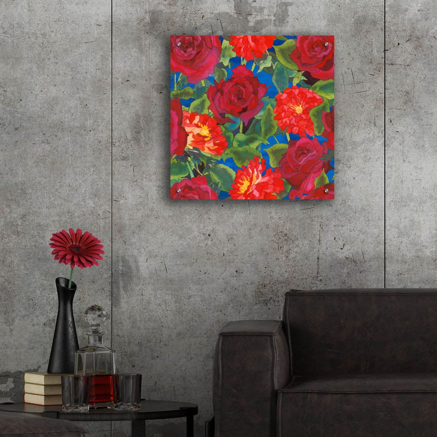 Epic Art 'Dance Of Love- Roses & Zinnias' by Carissa Luminess, Acrylic Glass Wall Art,24x24