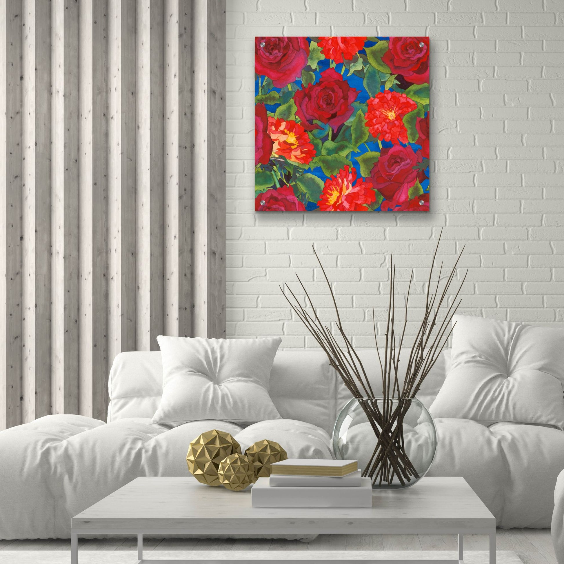 Epic Art 'Dance Of Love- Roses & Zinnias' by Carissa Luminess, Acrylic Glass Wall Art,24x24