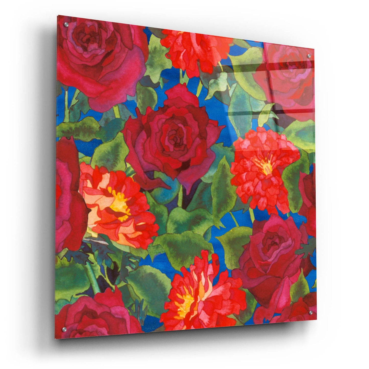 Epic Art 'Dance Of Love- Roses & Zinnias' by Carissa Luminess, Acrylic Glass Wall Art,36x36