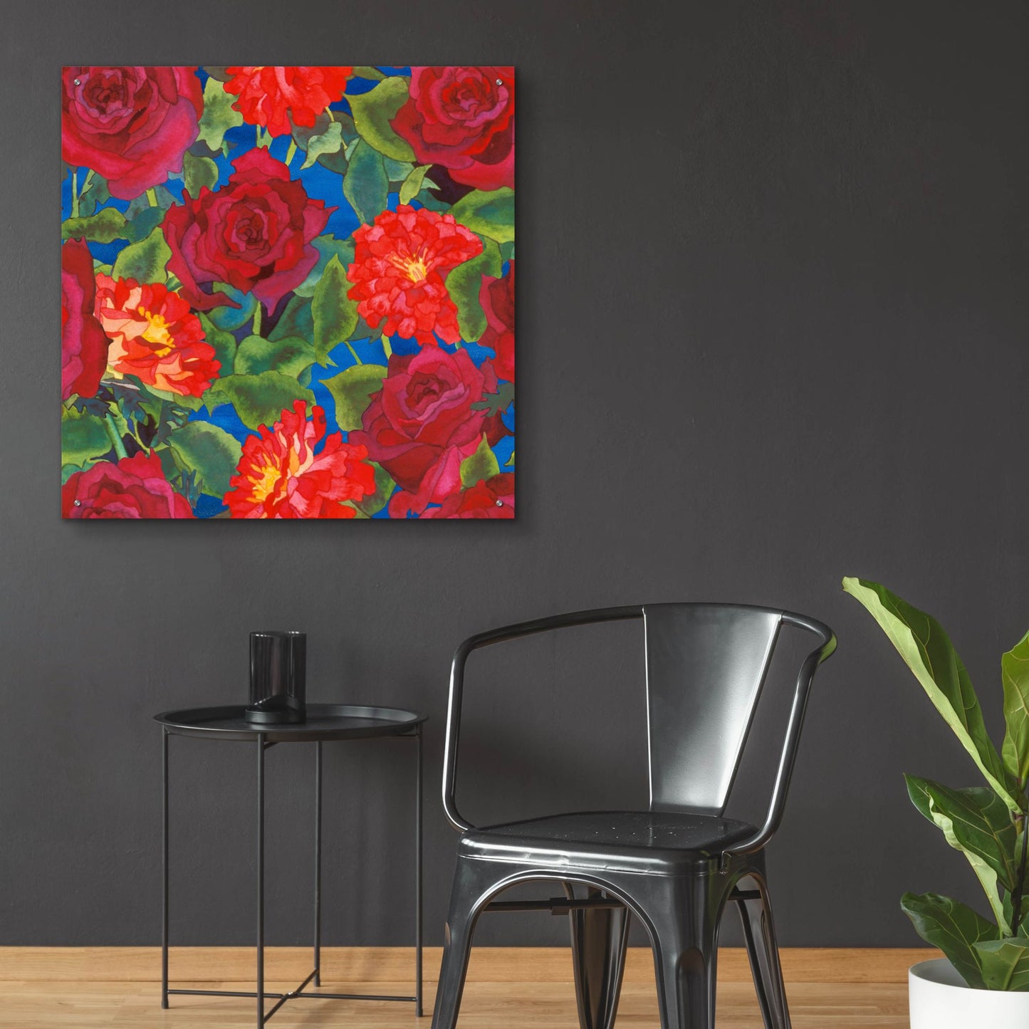 Epic Art 'Dance Of Love- Roses & Zinnias' by Carissa Luminess, Acrylic Glass Wall Art,36x36