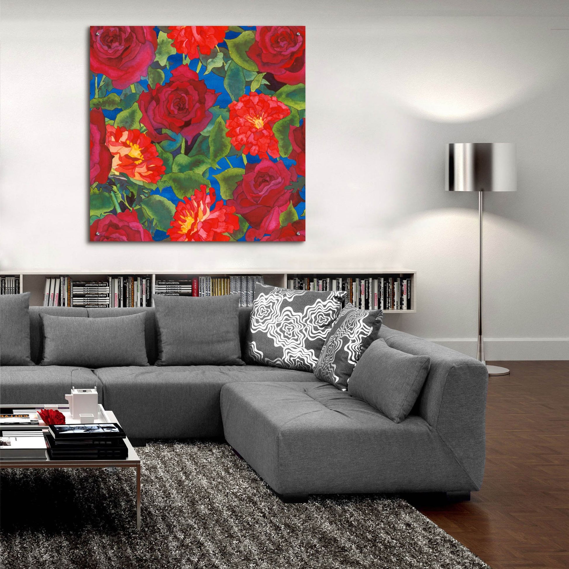 Epic Art 'Dance Of Love- Roses & Zinnias' by Carissa Luminess, Acrylic Glass Wall Art,36x36