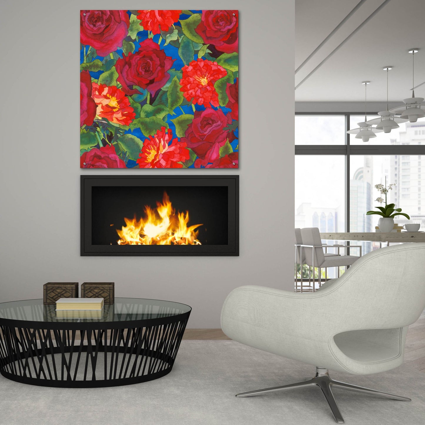 Epic Art 'Dance Of Love- Roses & Zinnias' by Carissa Luminess, Acrylic Glass Wall Art,36x36