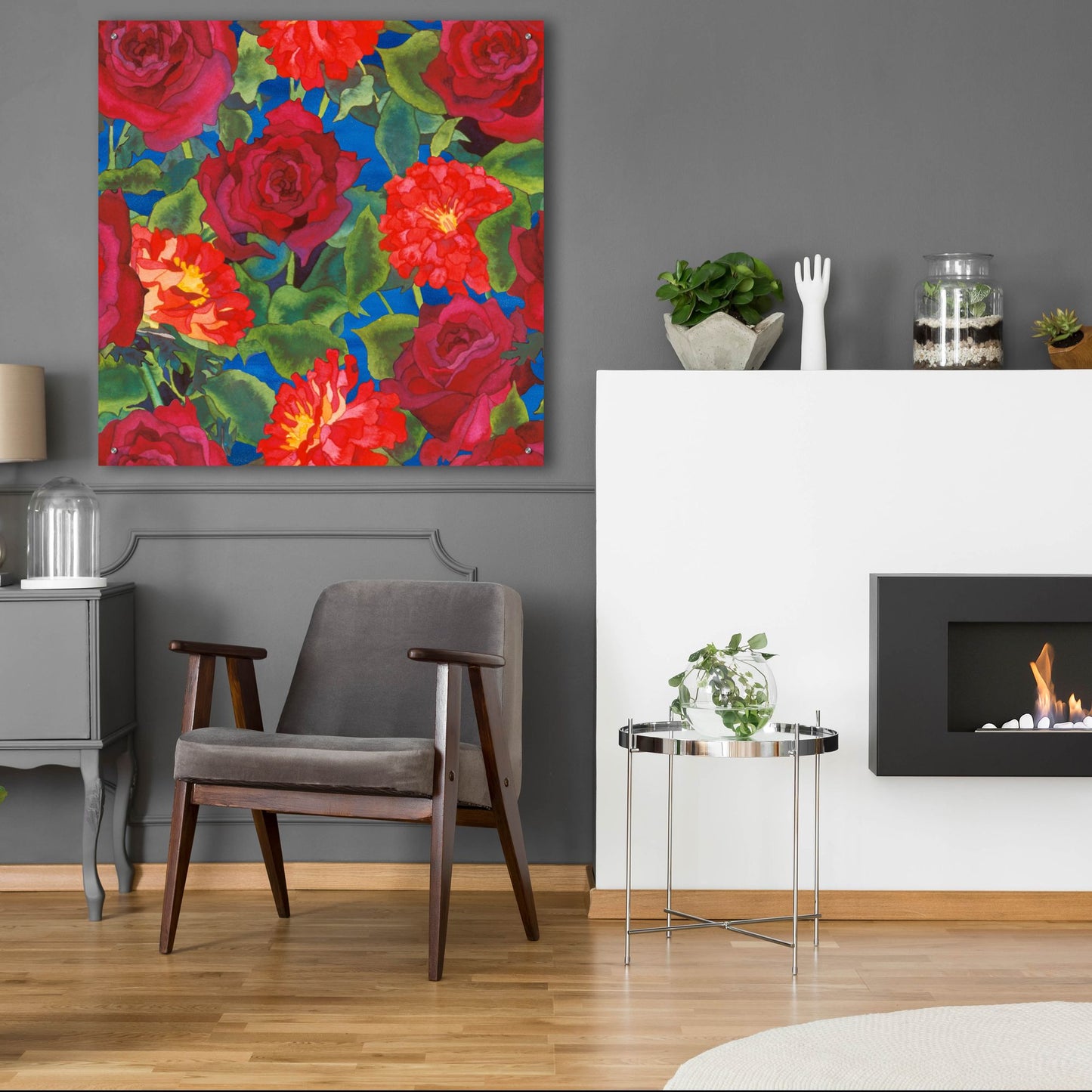 Epic Art 'Dance Of Love- Roses & Zinnias' by Carissa Luminess, Acrylic Glass Wall Art,36x36