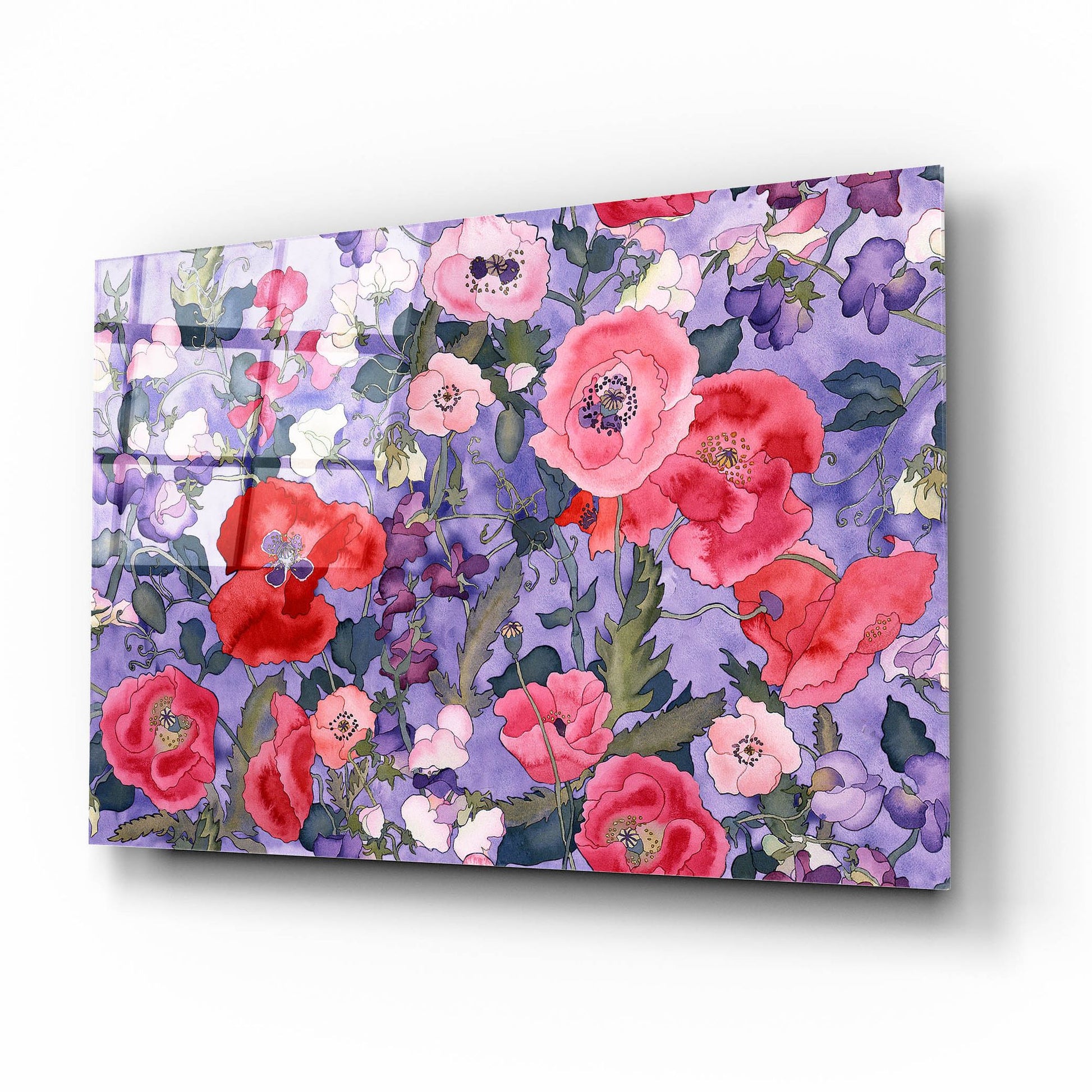 Epic Art 'Poppies & Sweet Peas Pattern-Light' by Carissa Luminess, Acrylic Glass Wall Art,16x12