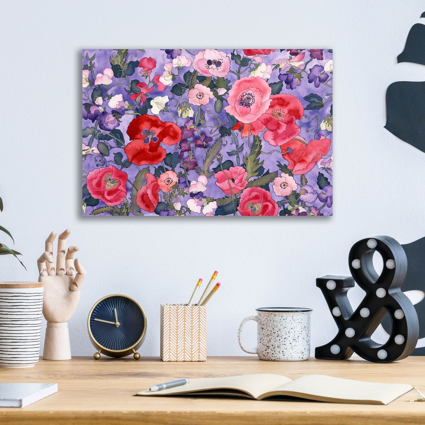 Epic Art 'Poppies & Sweet Peas Pattern-Light' by Carissa Luminess, Acrylic Glass Wall Art,16x12