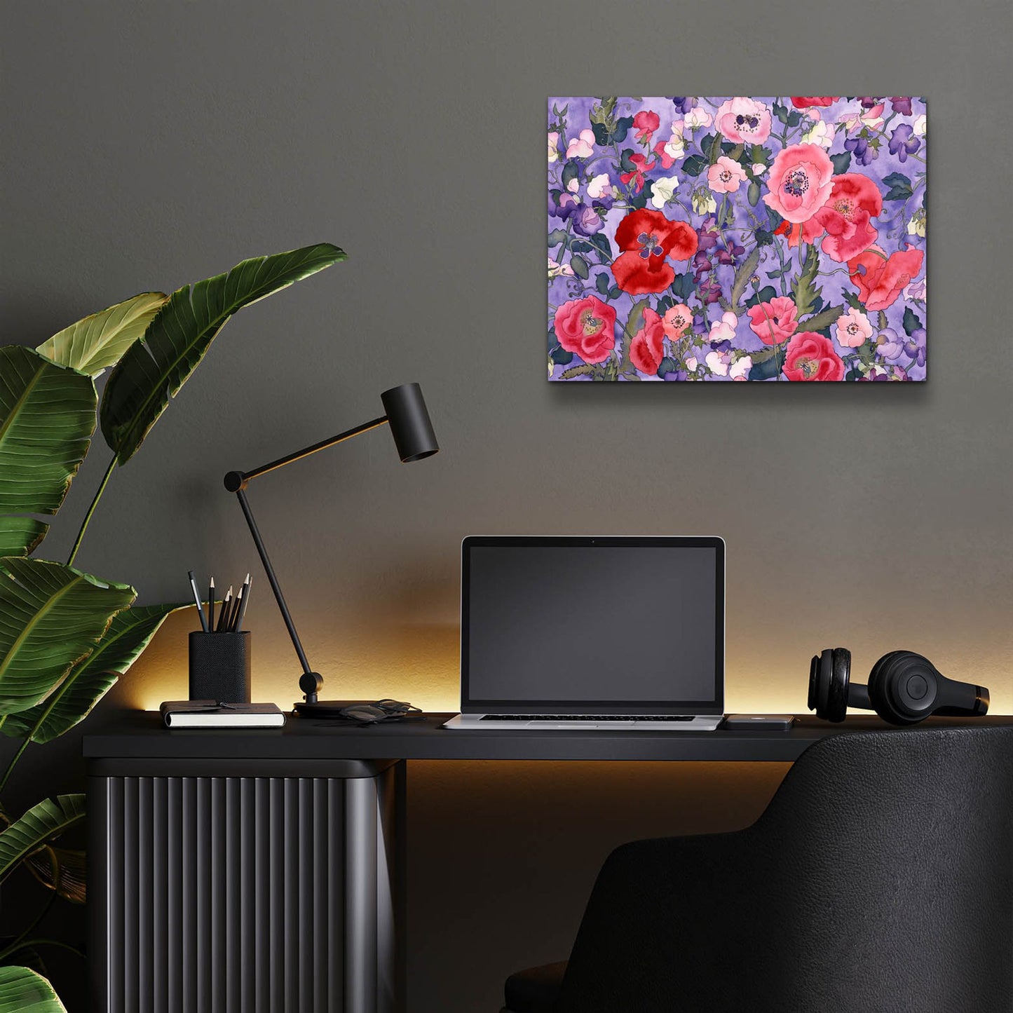 Epic Art 'Poppies & Sweet Peas Pattern-Light' by Carissa Luminess, Acrylic Glass Wall Art,16x12