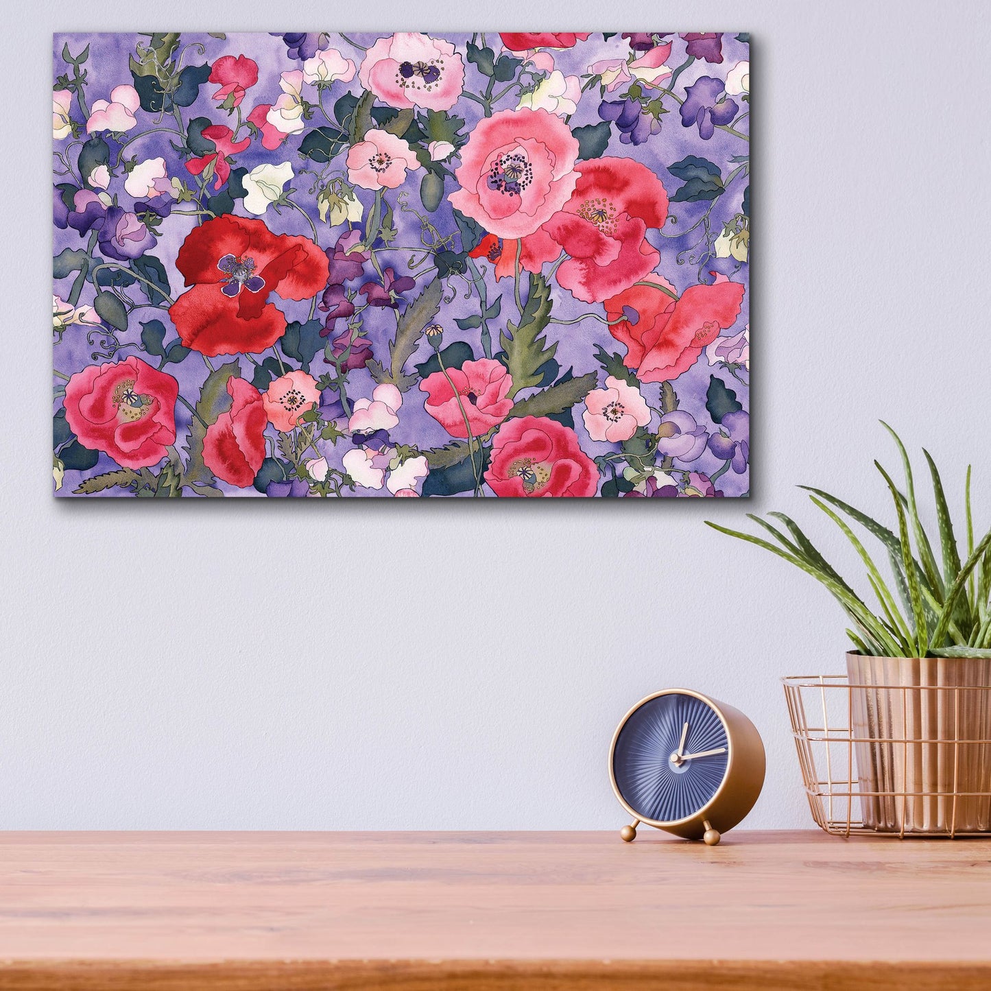 Epic Art 'Poppies & Sweet Peas Pattern-Light' by Carissa Luminess, Acrylic Glass Wall Art,16x12