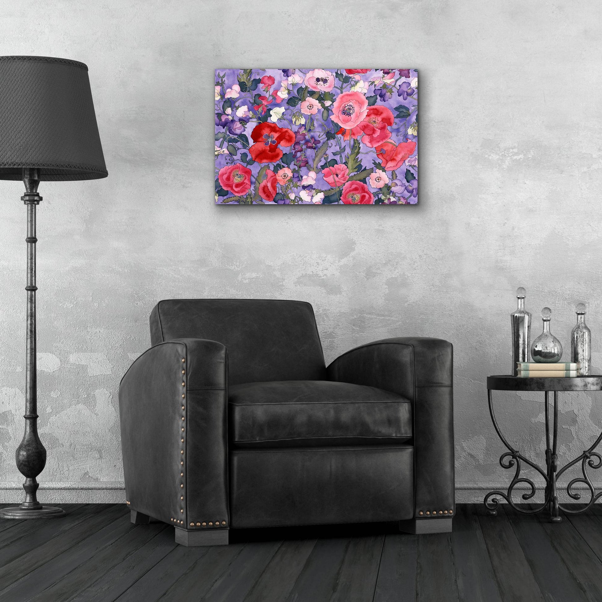 Epic Art 'Poppies & Sweet Peas Pattern-Light' by Carissa Luminess, Acrylic Glass Wall Art,24x16