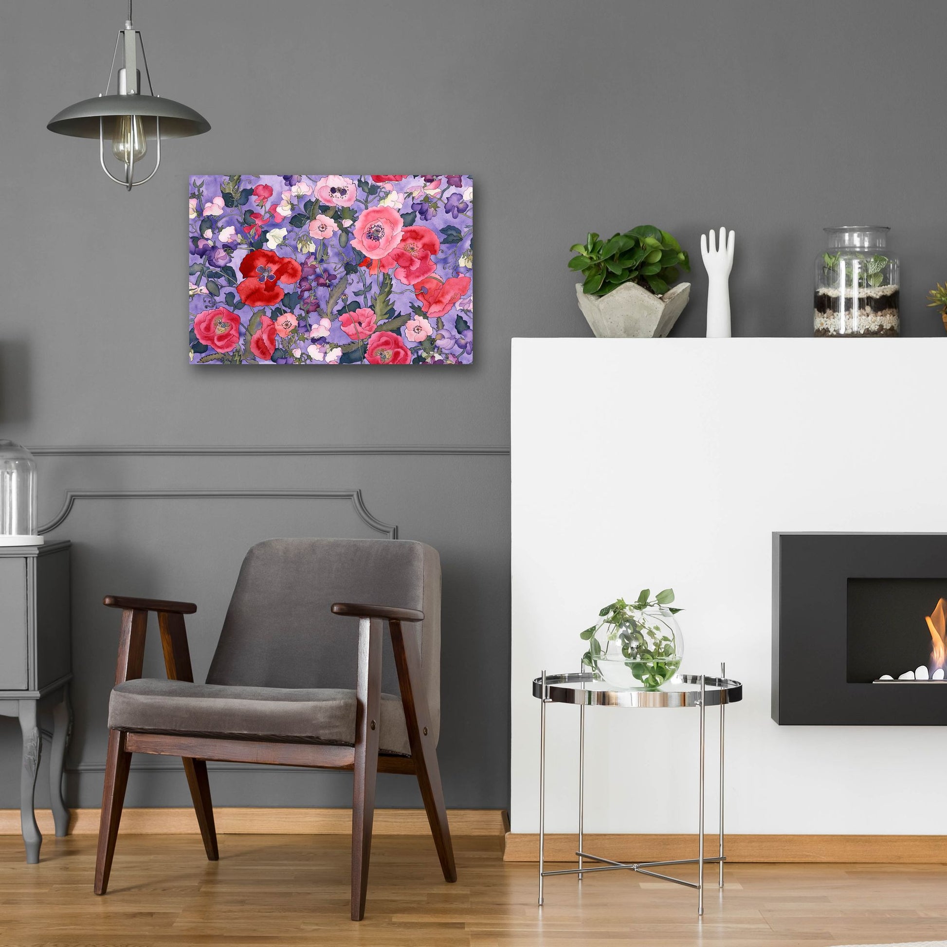 Epic Art 'Poppies & Sweet Peas Pattern-Light' by Carissa Luminess, Acrylic Glass Wall Art,24x16