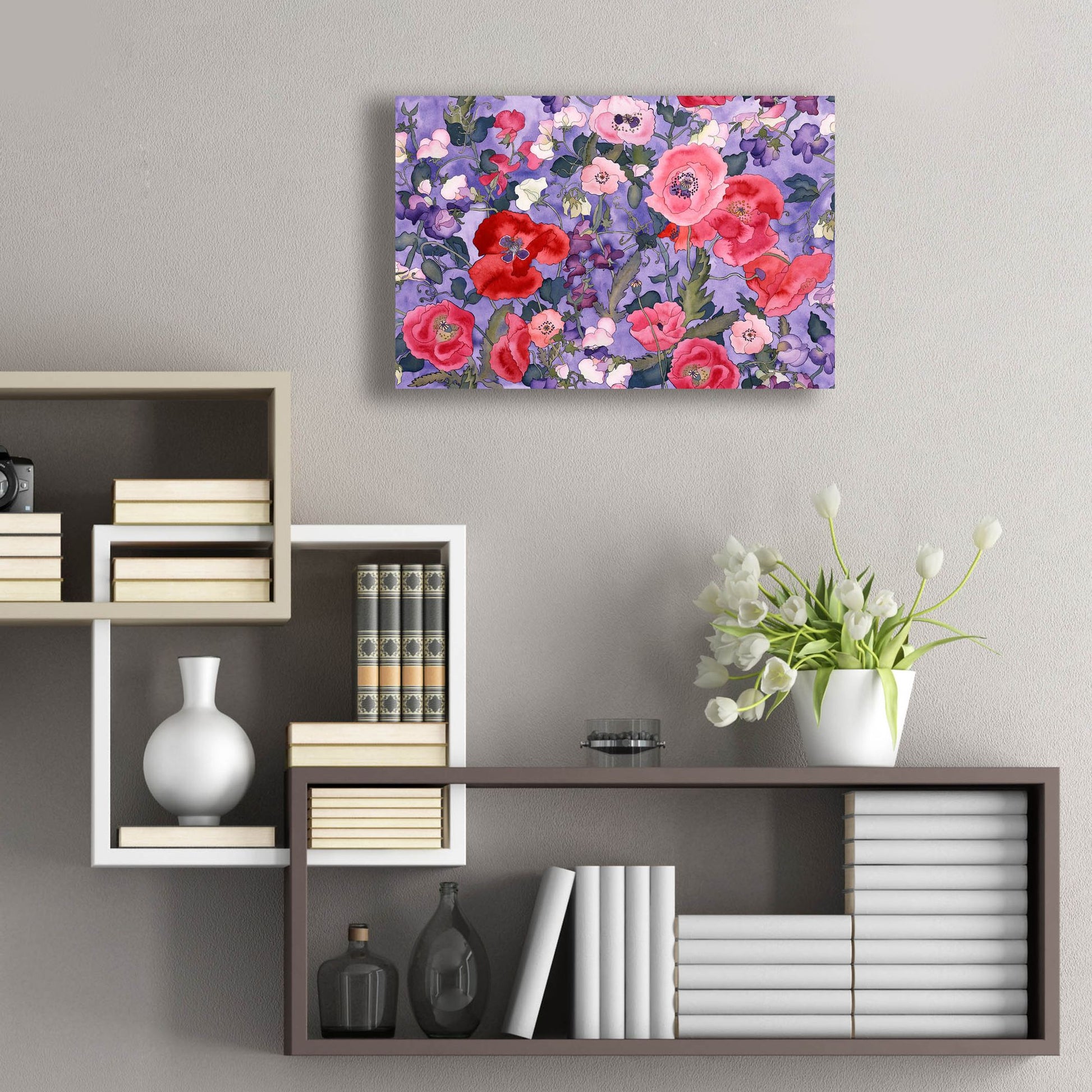 Epic Art 'Poppies & Sweet Peas Pattern-Light' by Carissa Luminess, Acrylic Glass Wall Art,24x16