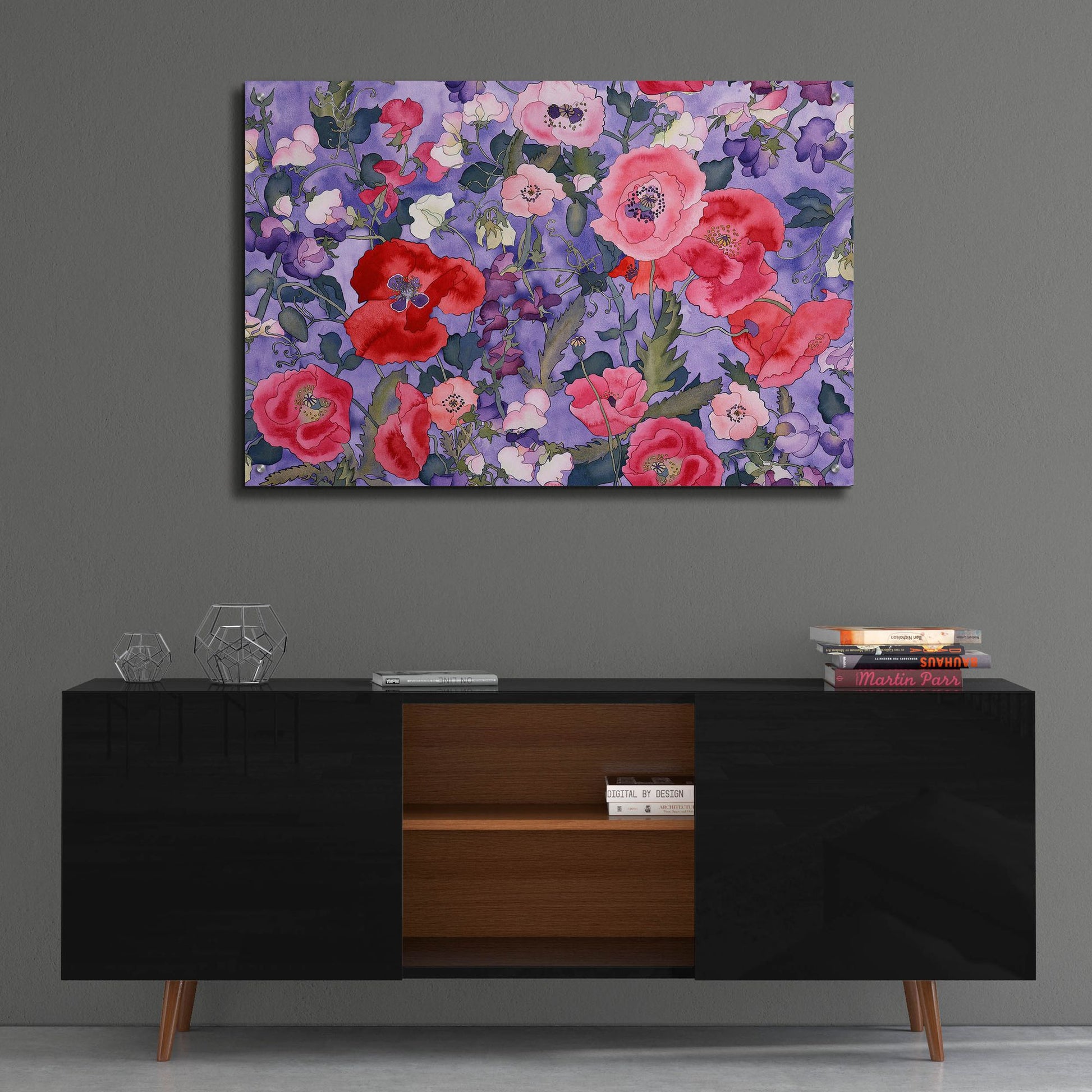 Epic Art 'Poppies & Sweet Peas Pattern-Light' by Carissa Luminess, Acrylic Glass Wall Art,36x24