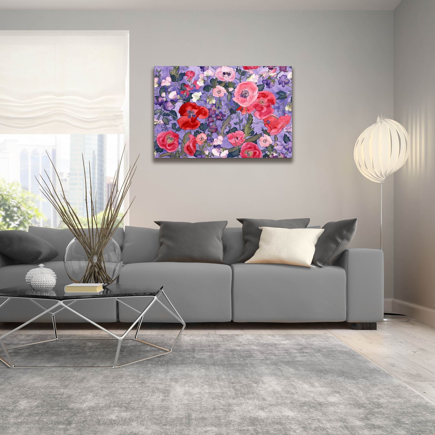 Epic Art 'Poppies & Sweet Peas Pattern-Light' by Carissa Luminess, Acrylic Glass Wall Art,36x24