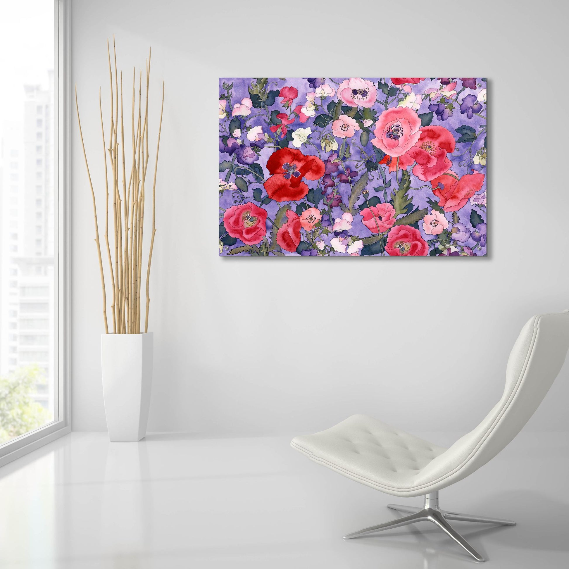 Epic Art 'Poppies & Sweet Peas Pattern-Light' by Carissa Luminess, Acrylic Glass Wall Art,36x24