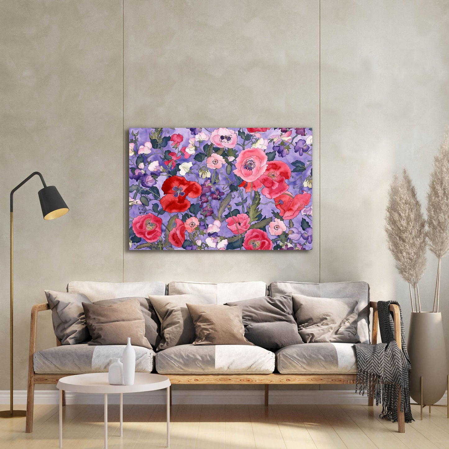 Epic Art 'Poppies & Sweet Peas Pattern-Light' by Carissa Luminess, Acrylic Glass Wall Art,36x24