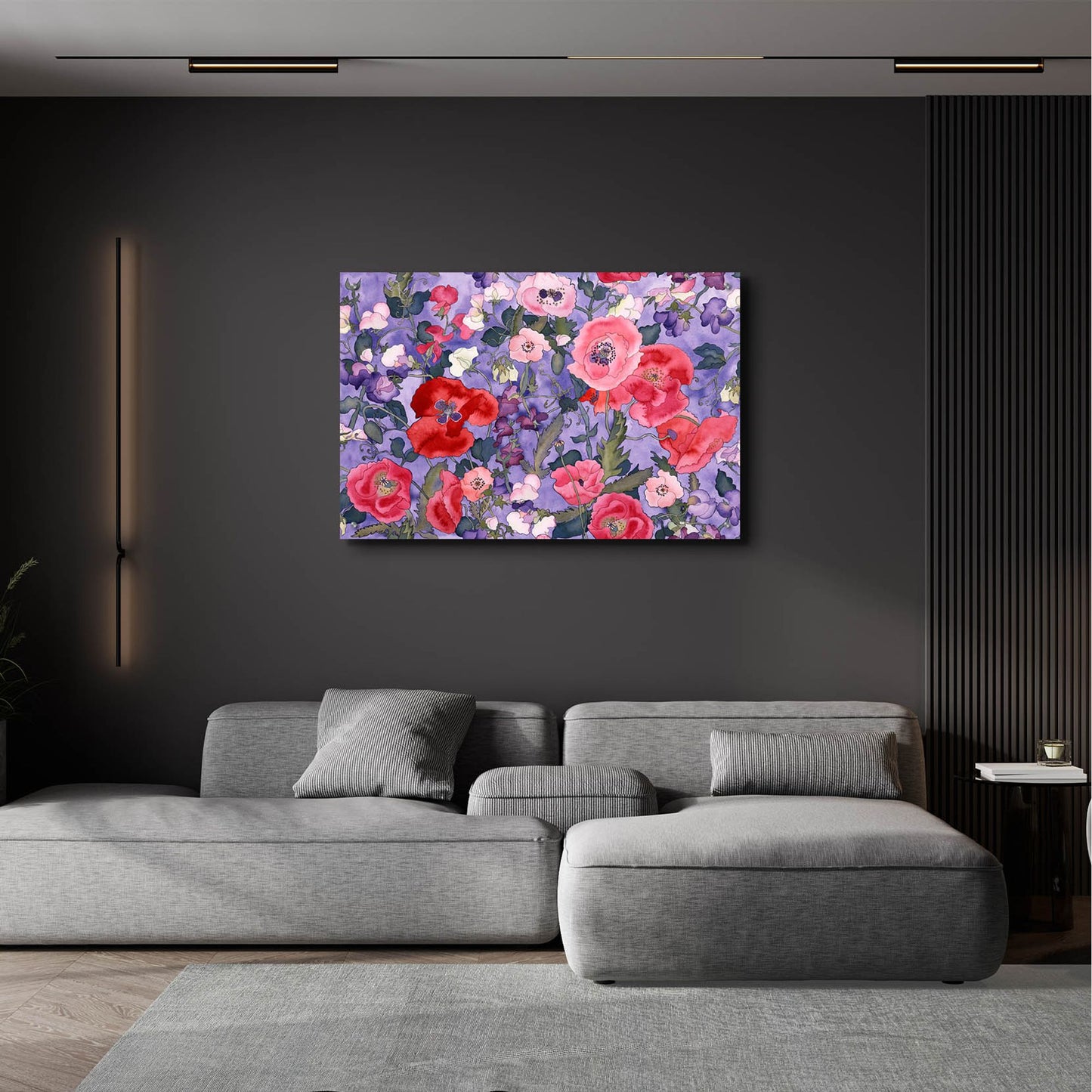 Epic Art 'Poppies & Sweet Peas Pattern-Light' by Carissa Luminess, Acrylic Glass Wall Art,36x24