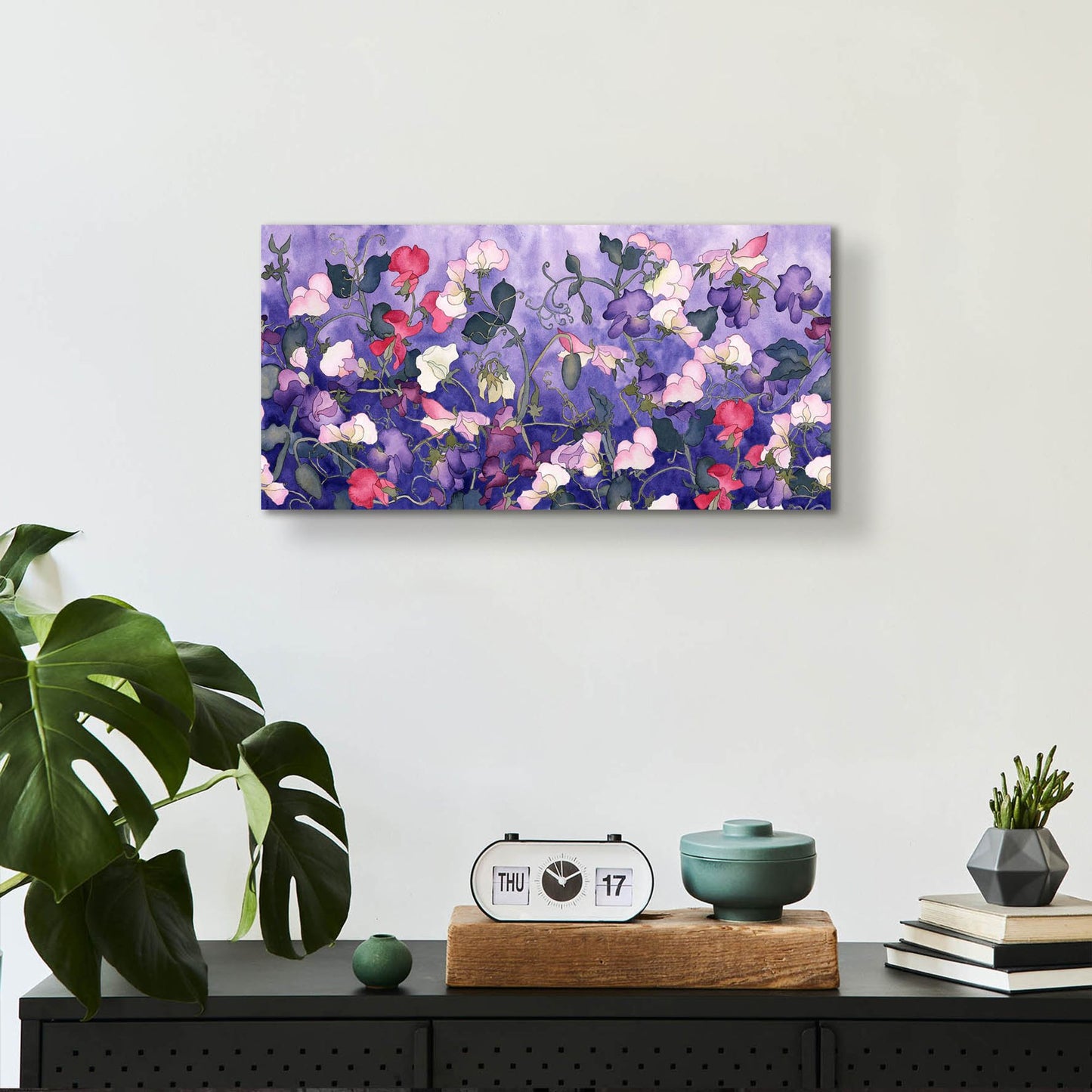 Epic Art 'Poppies & Sweet Peas- Run On Pattern' by Carissa Luminess, Acrylic Glass Wall Art,24x12