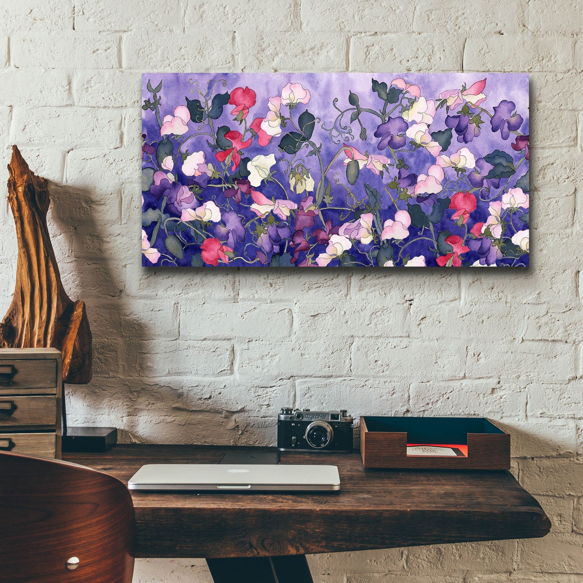 Epic Art 'Poppies & Sweet Peas- Run On Pattern' by Carissa Luminess, Acrylic Glass Wall Art,24x12