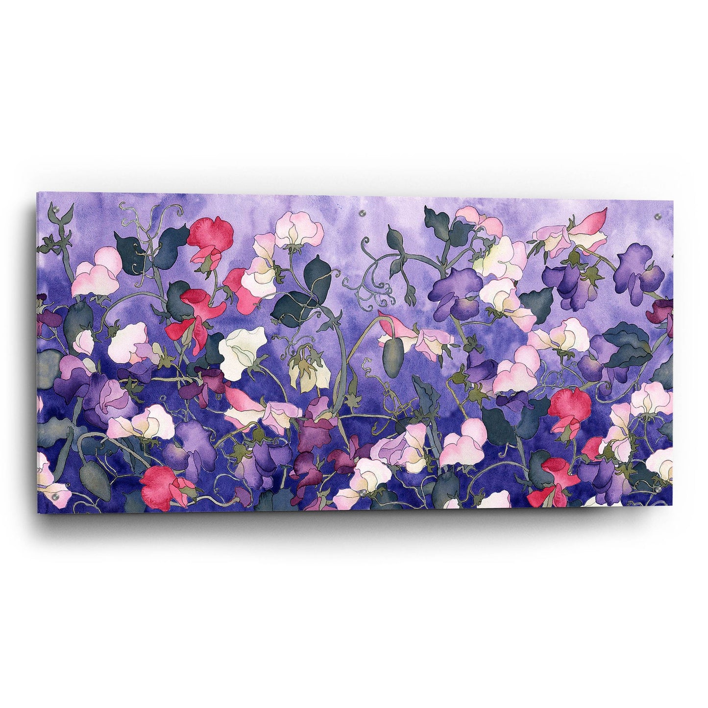 Epic Art 'Poppies & Sweet Peas- Run On Pattern' by Carissa Luminess, Acrylic Glass Wall Art,48x24