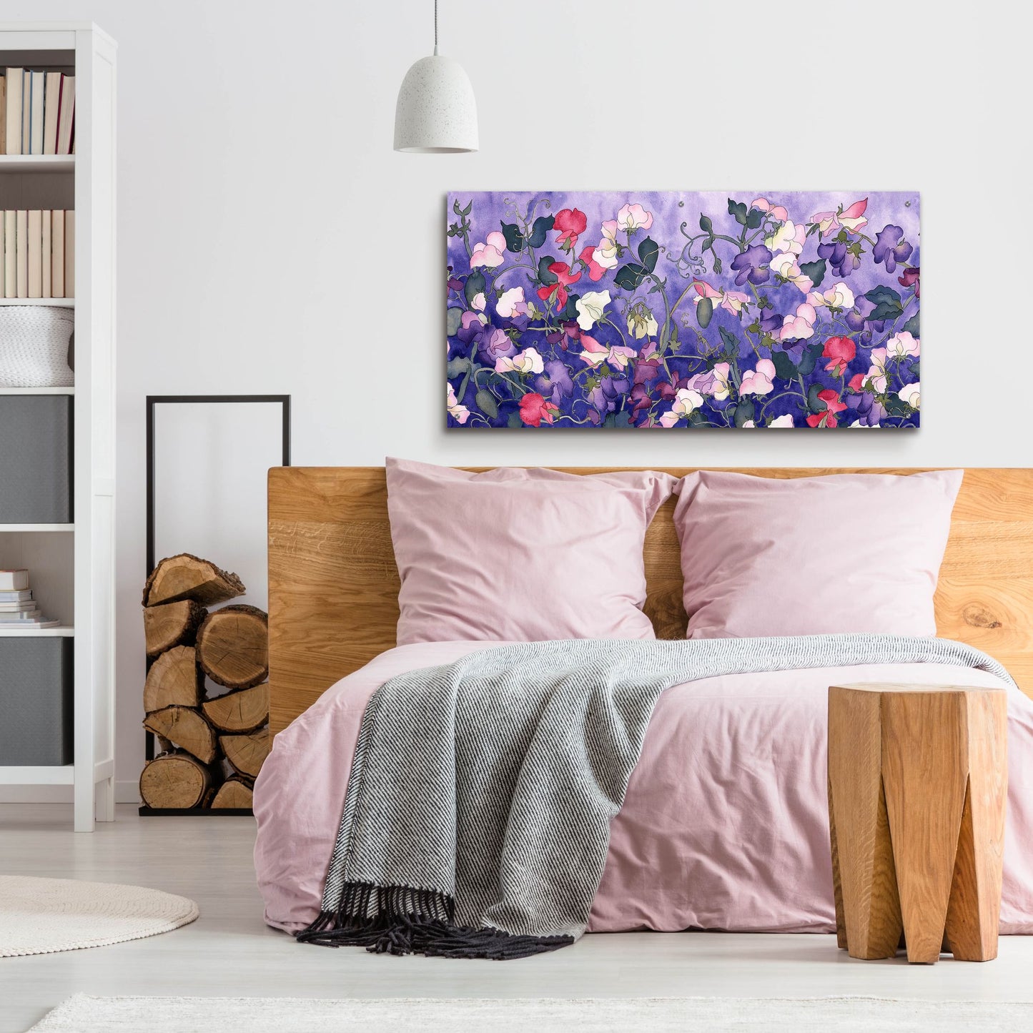 Epic Art 'Poppies & Sweet Peas- Run On Pattern' by Carissa Luminess, Acrylic Glass Wall Art,48x24