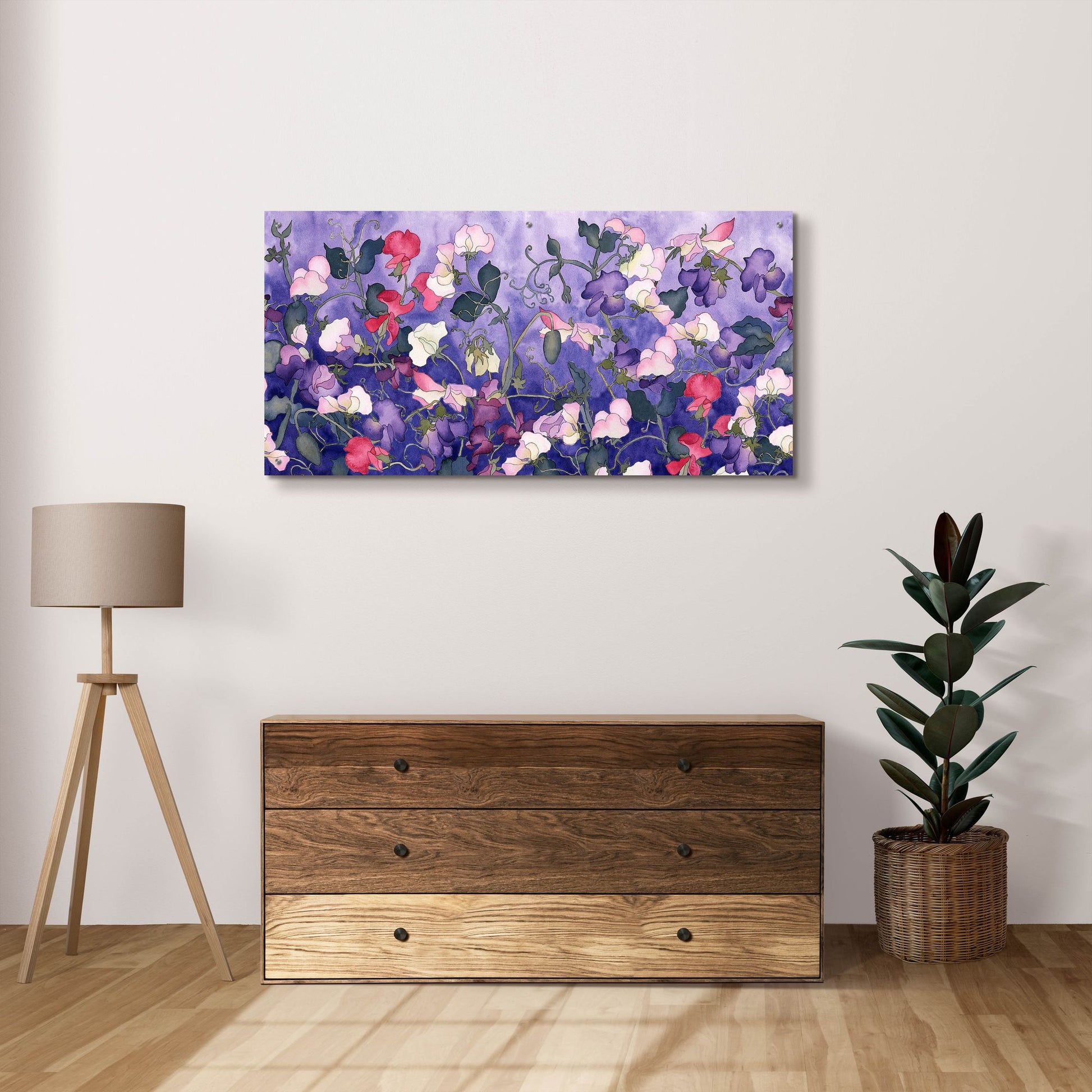 Epic Art 'Poppies & Sweet Peas- Run On Pattern' by Carissa Luminess, Acrylic Glass Wall Art,48x24