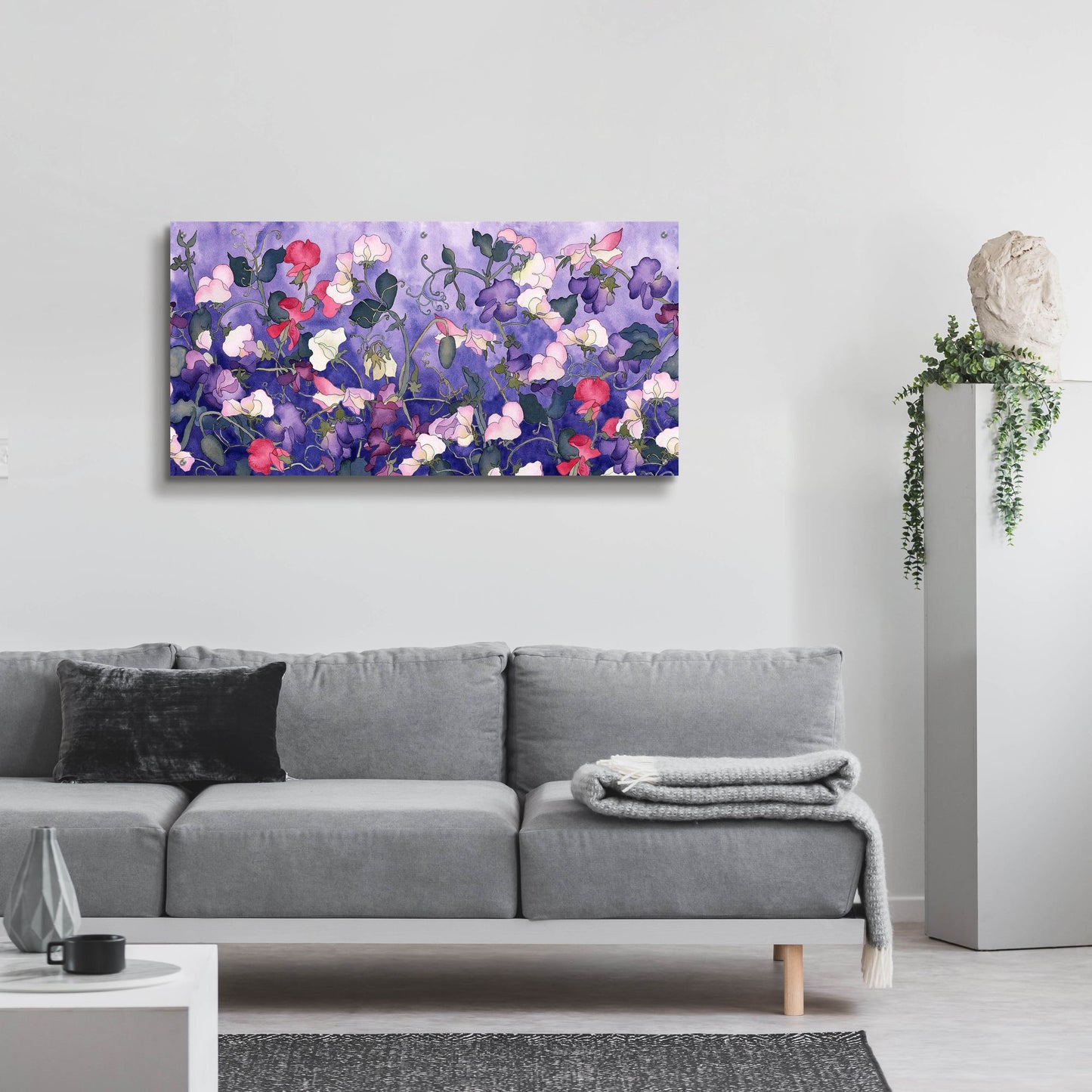 Epic Art 'Poppies & Sweet Peas- Run On Pattern' by Carissa Luminess, Acrylic Glass Wall Art,48x24