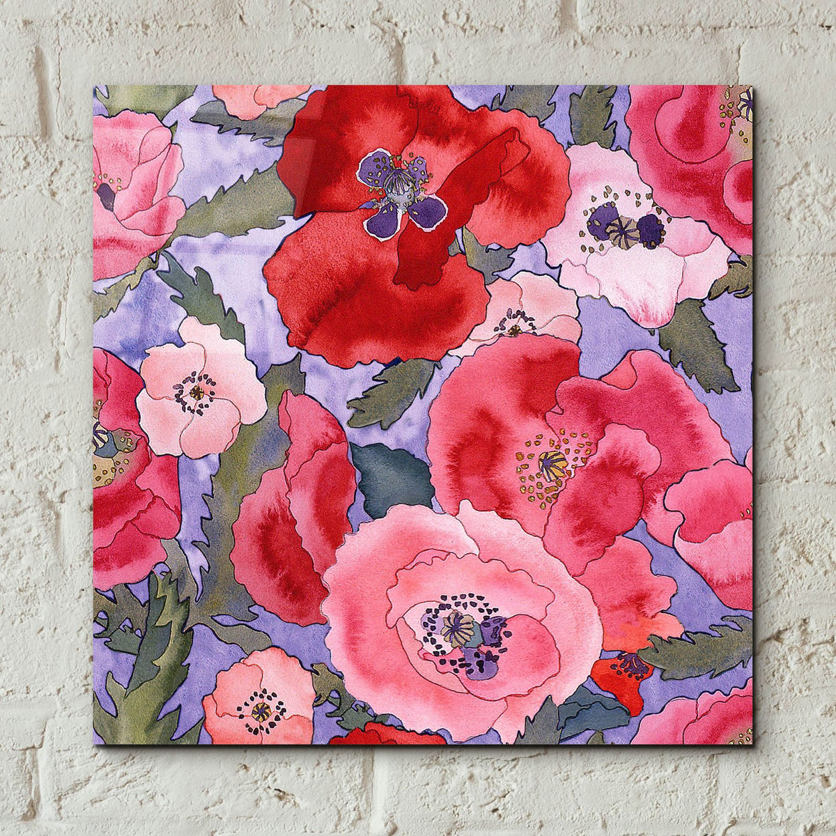 Poppies pattern- light by Carissa Luminess - 12x12 acrylic wall art in a room