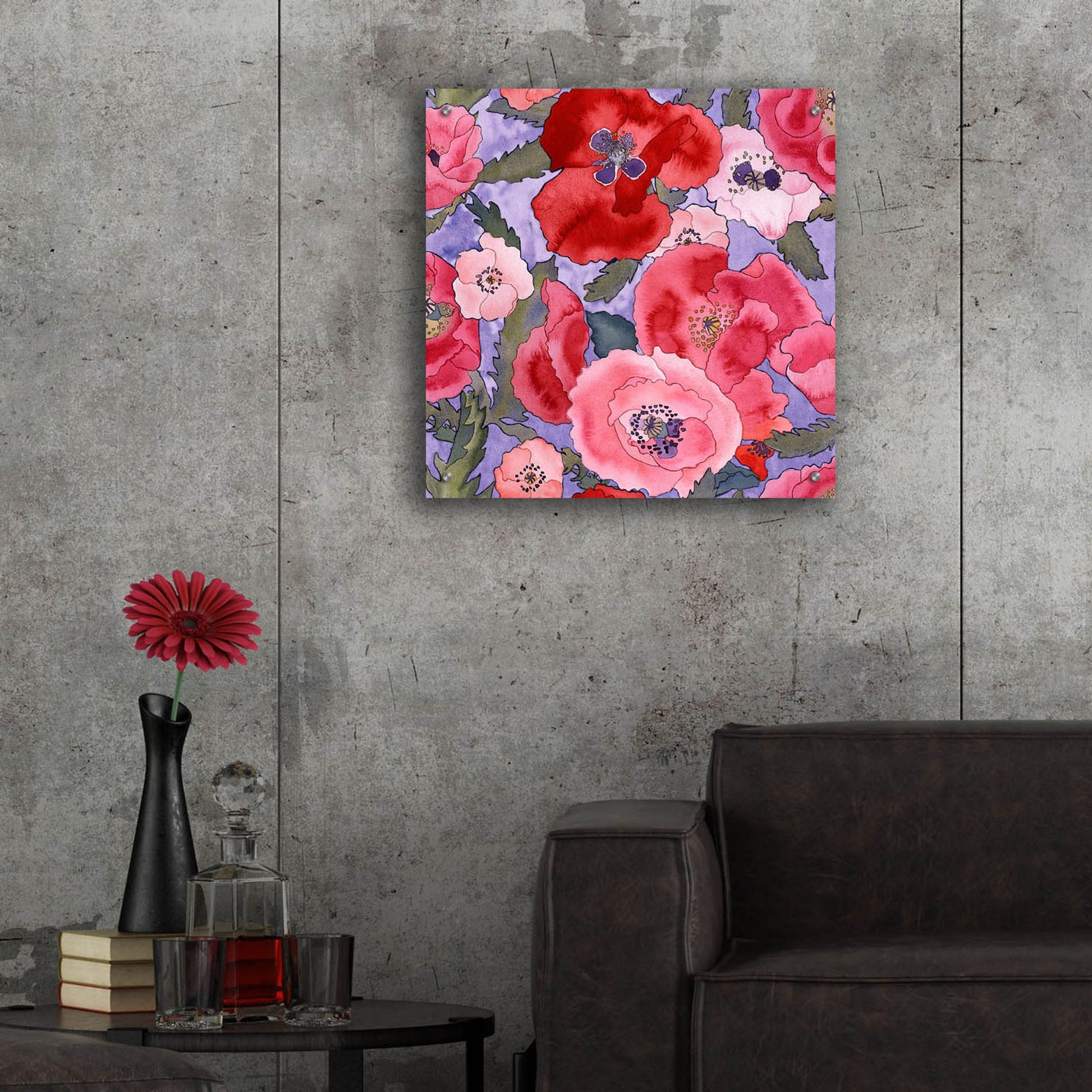 Epic Art 'Poppies pattern- light' by Carissa Luminess, Acrylic Glass Wall Art,24x24