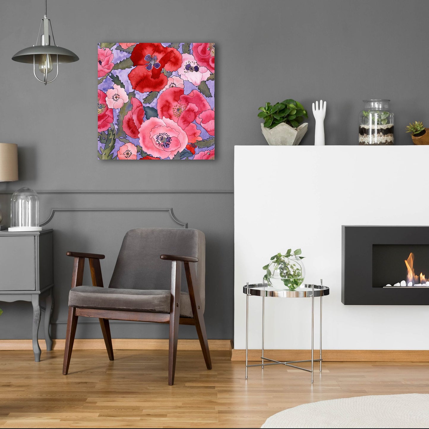 Epic Art 'Poppies pattern- light' by Carissa Luminess, Acrylic Glass Wall Art,24x24