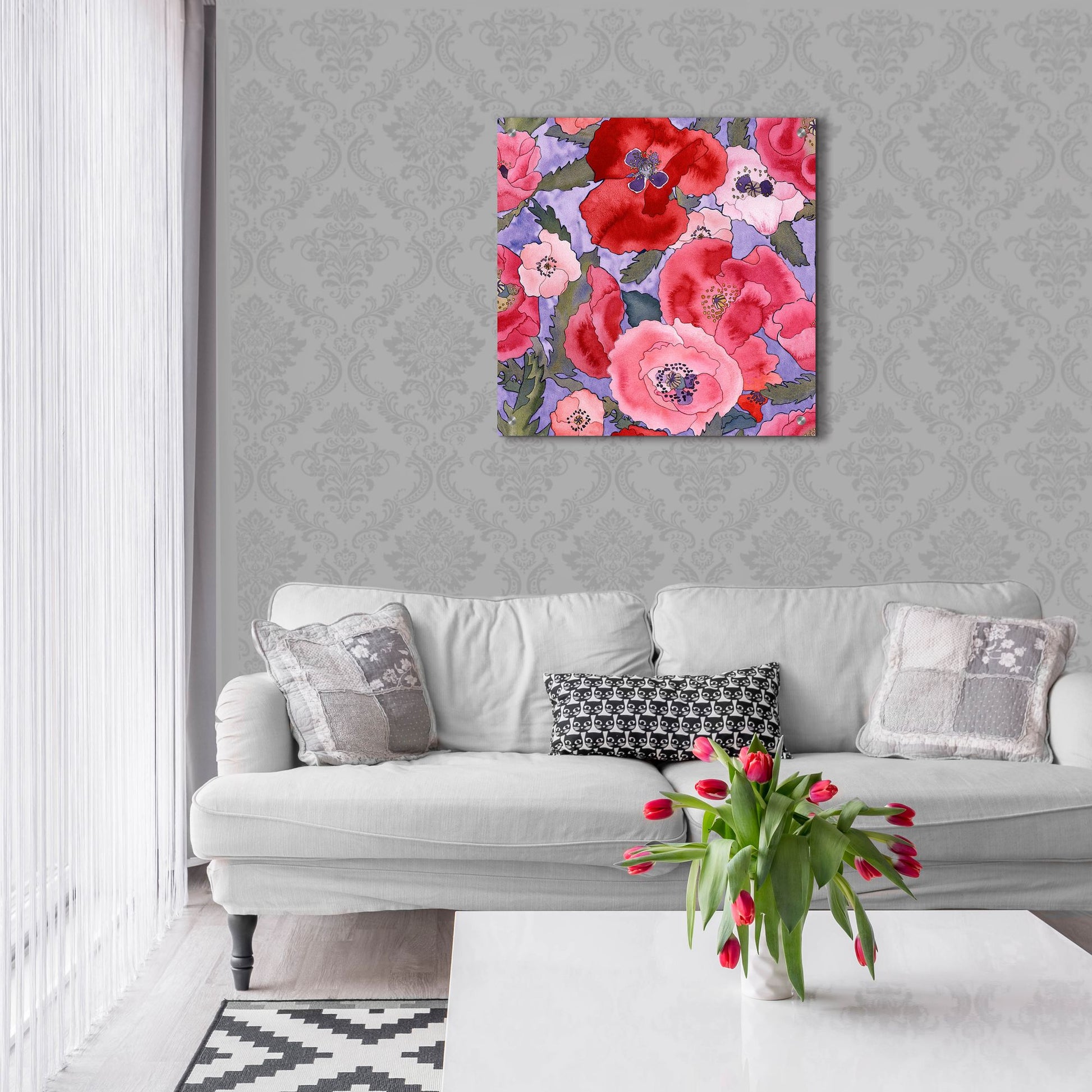 Epic Art 'Poppies pattern- light' by Carissa Luminess, Acrylic Glass Wall Art,24x24