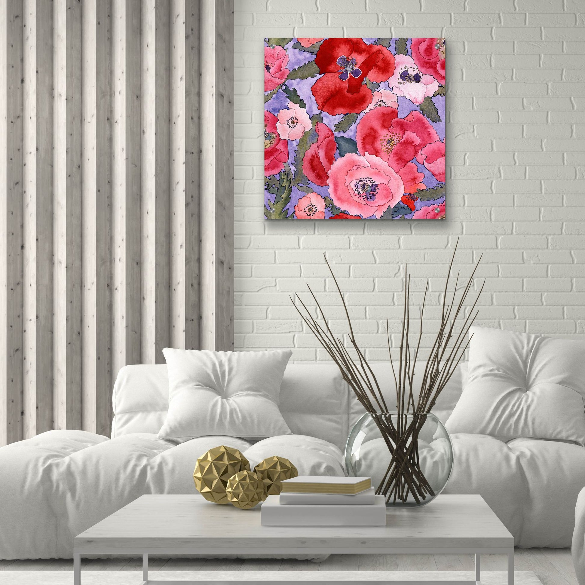 Epic Art 'Poppies pattern- light' by Carissa Luminess, Acrylic Glass Wall Art,24x24