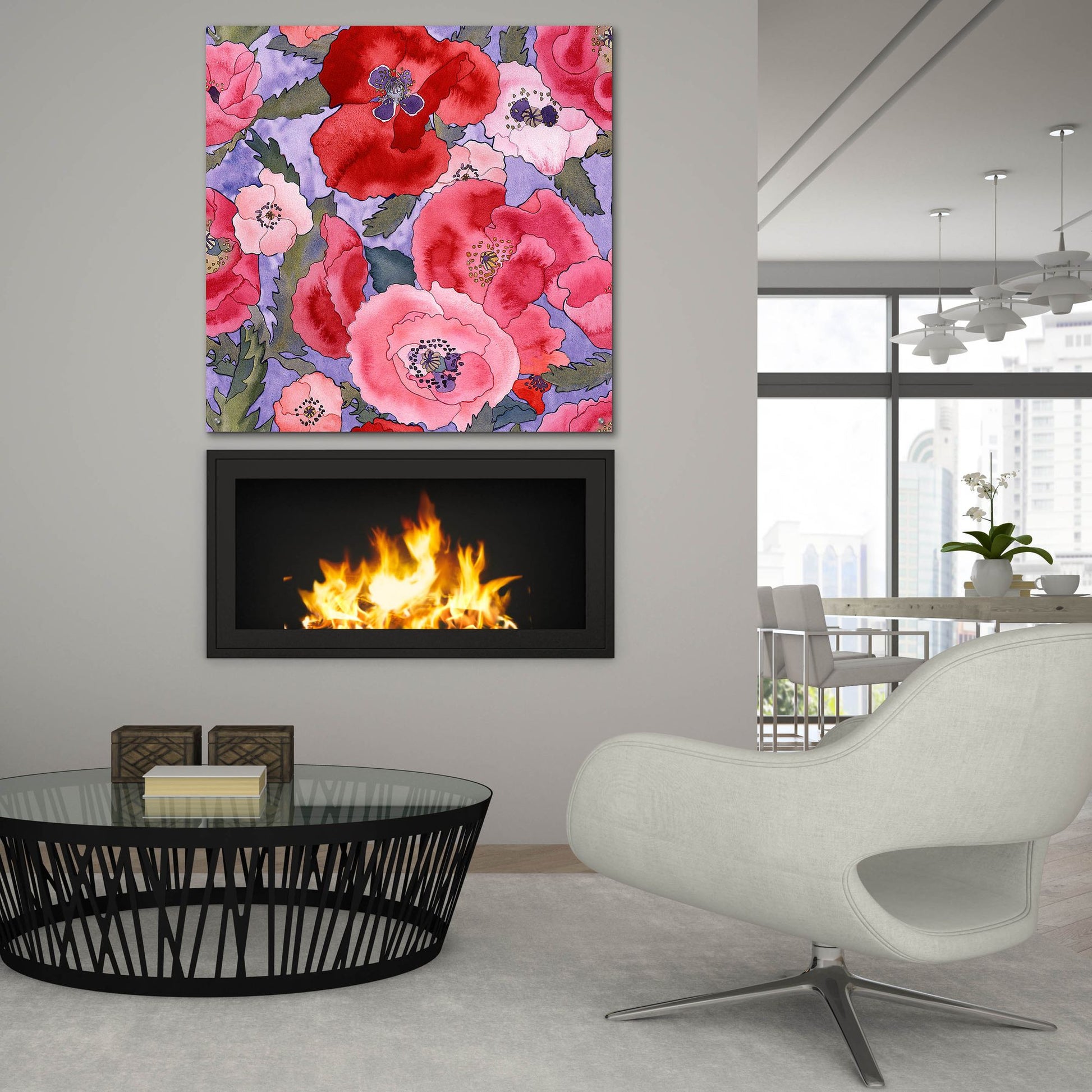 Epic Art 'Poppies pattern- light' by Carissa Luminess, Acrylic Glass Wall Art,36x36