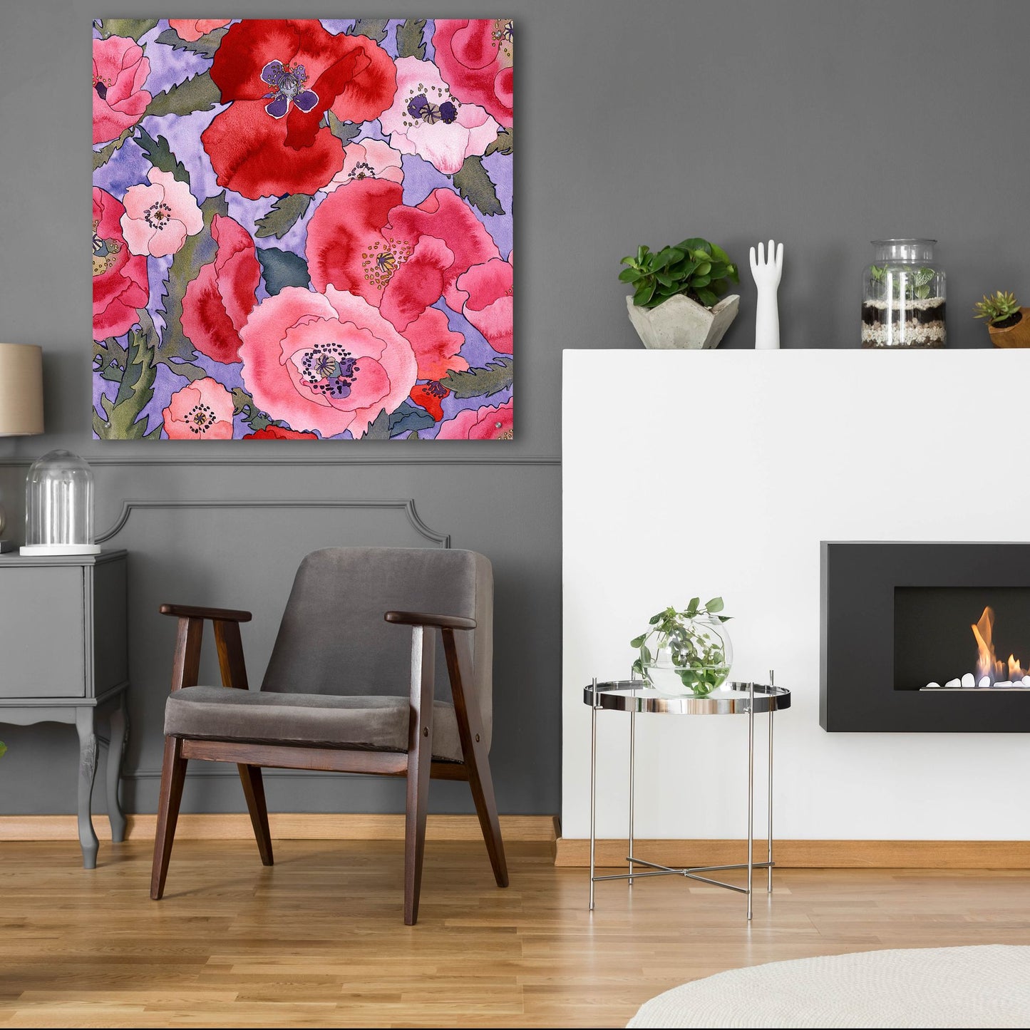 Epic Art 'Poppies pattern- light' by Carissa Luminess, Acrylic Glass Wall Art,36x36