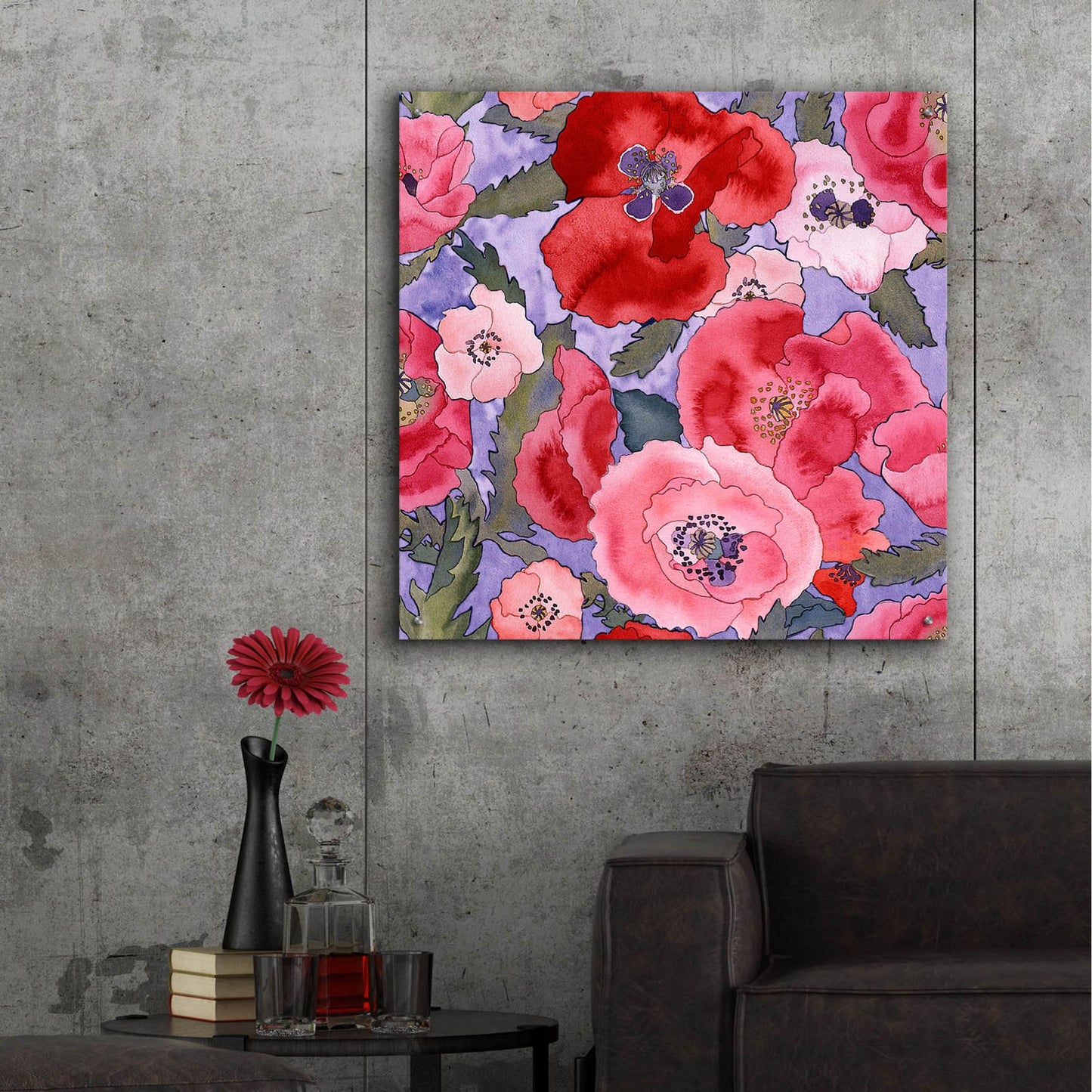 Epic Art 'Poppies pattern- light' by Carissa Luminess, Acrylic Glass Wall Art,36x36