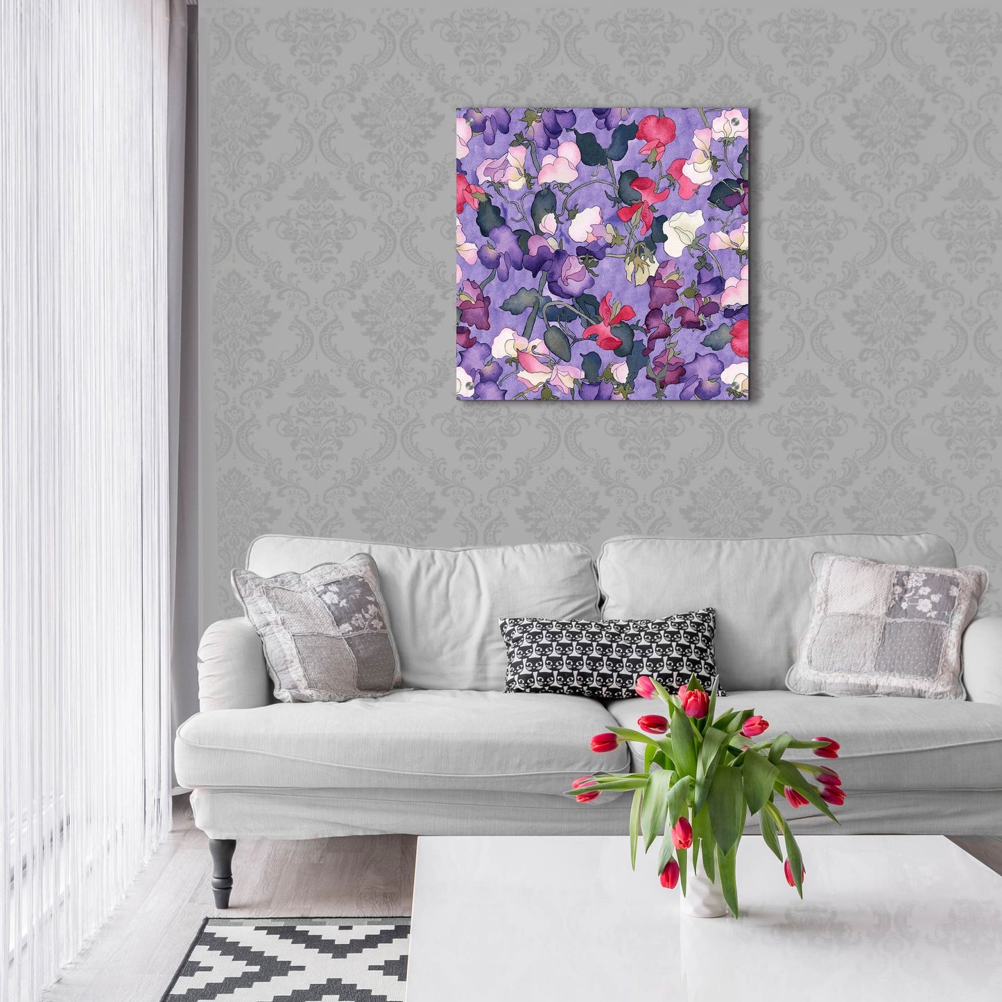 Epic Art 'Sweet peas pattern-light' by Carissa Luminess, Acrylic Glass Wall Art,24x24