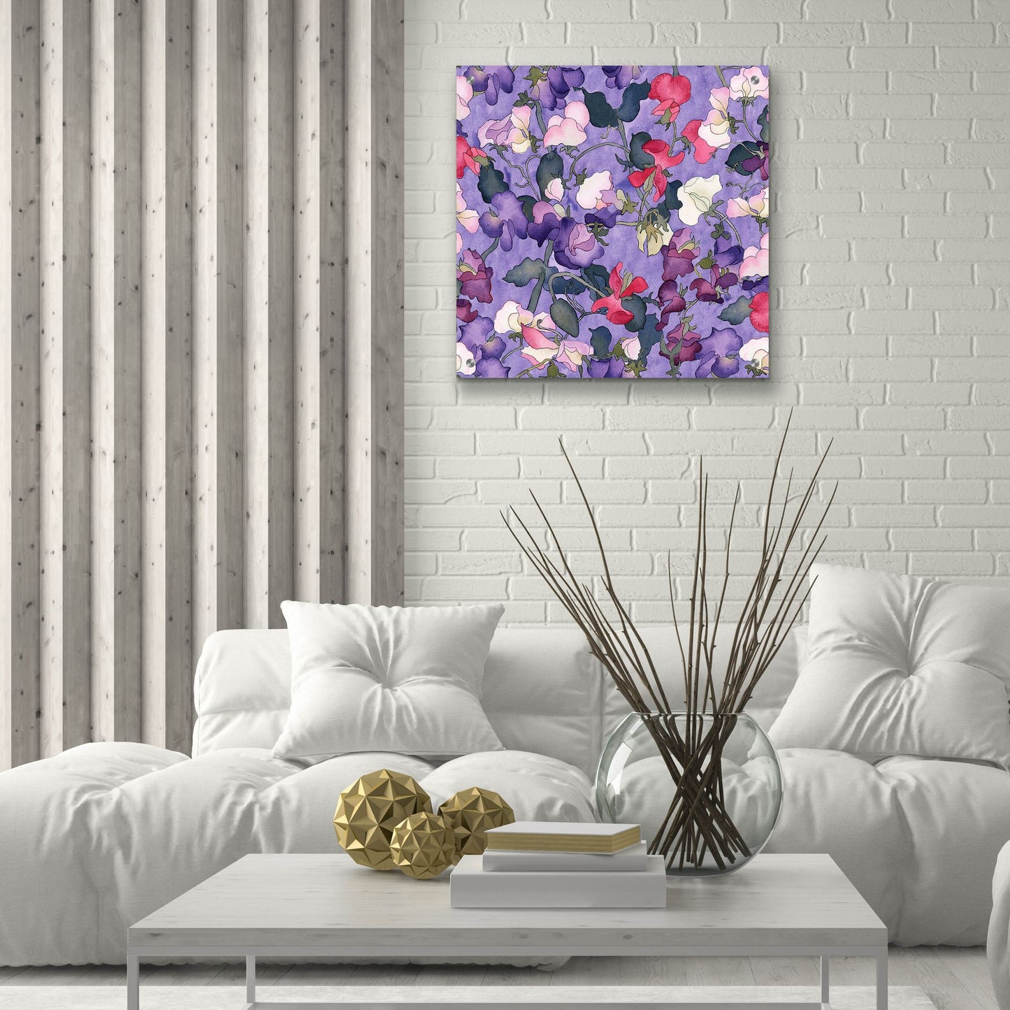 Epic Art 'Sweet peas pattern-light' by Carissa Luminess, Acrylic Glass Wall Art,24x24