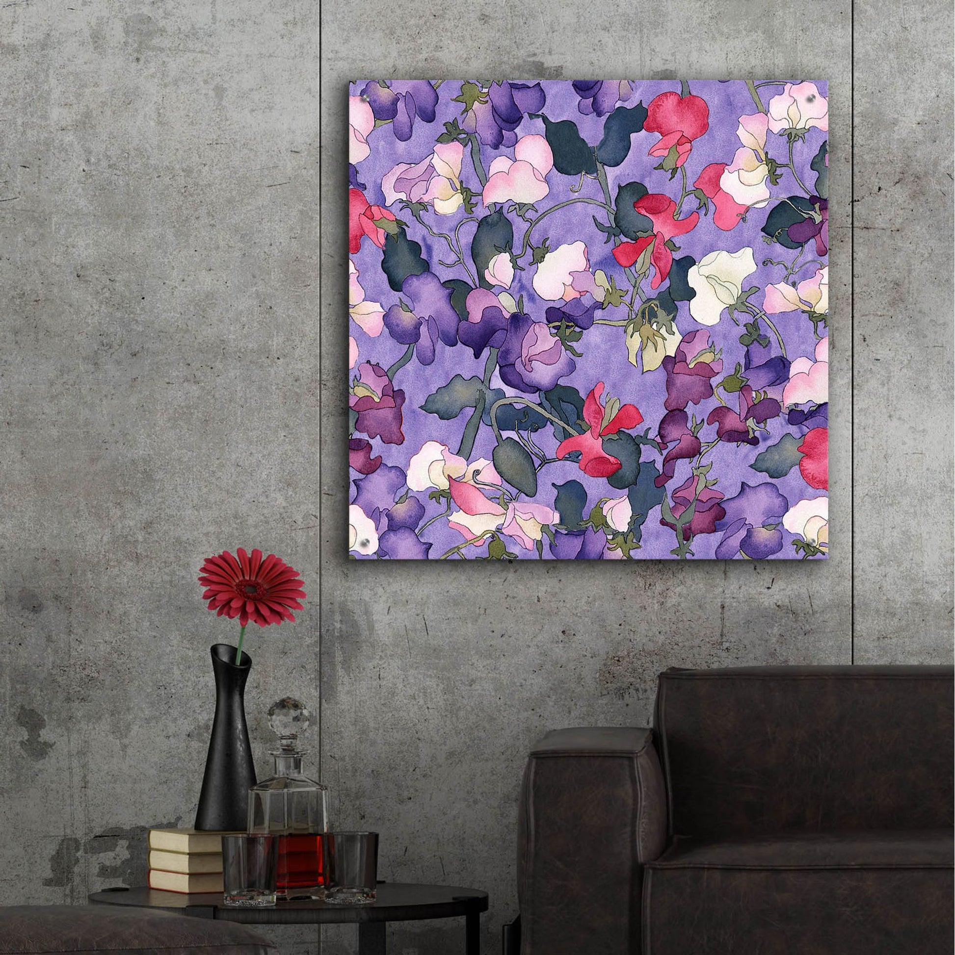 Epic Art 'Sweet peas pattern-light' by Carissa Luminess, Acrylic Glass Wall Art,36x36