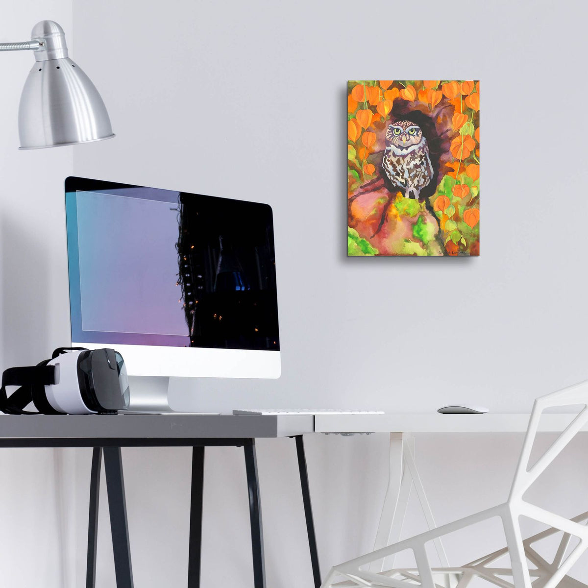 Owl with Asian Lanterns by Carissa Luminess - 12x16 acrylic wall art in a room