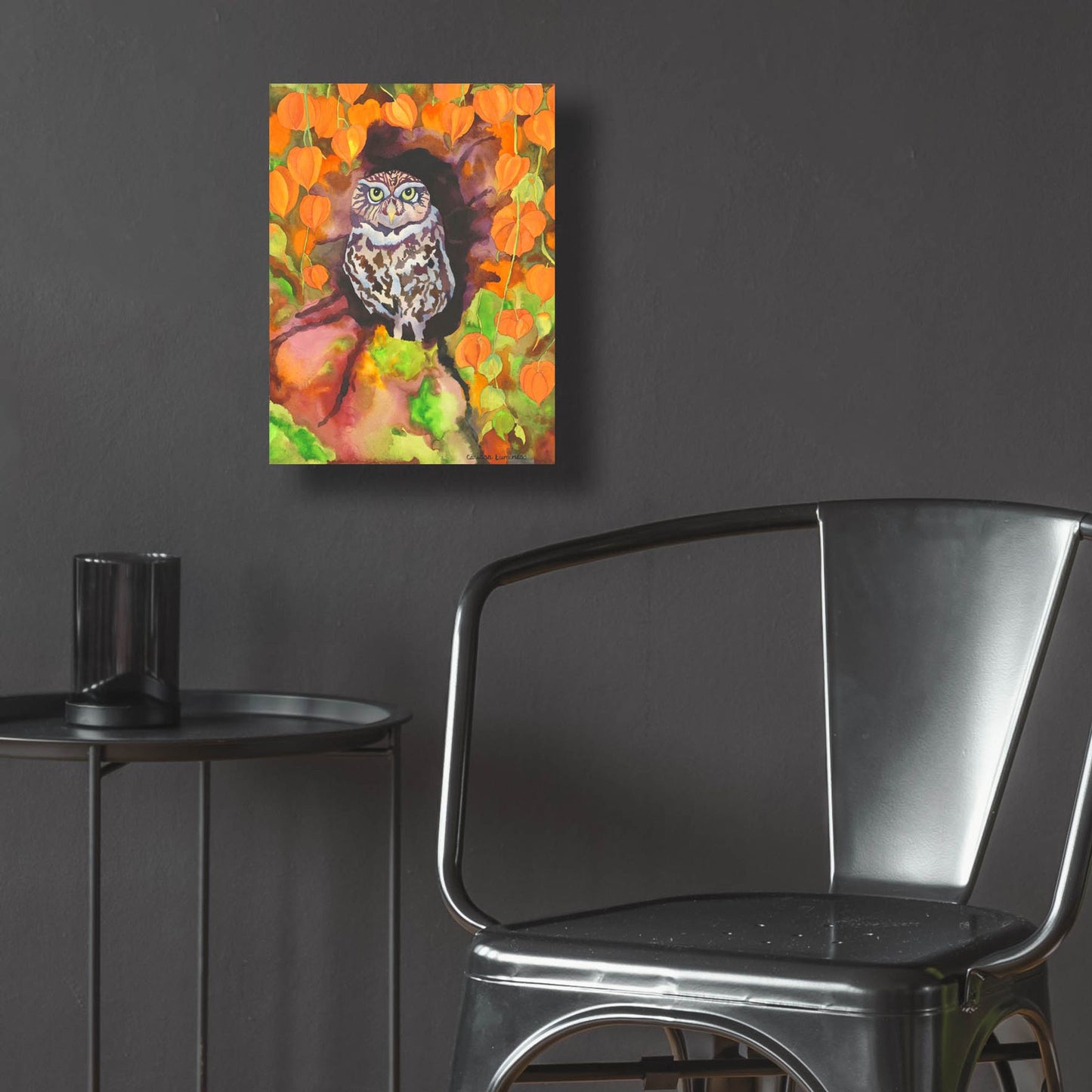 Epic Art 'Owl with Asian Lanterns' by Carissa Luminess, Acrylic Glass Wall Art,12x16