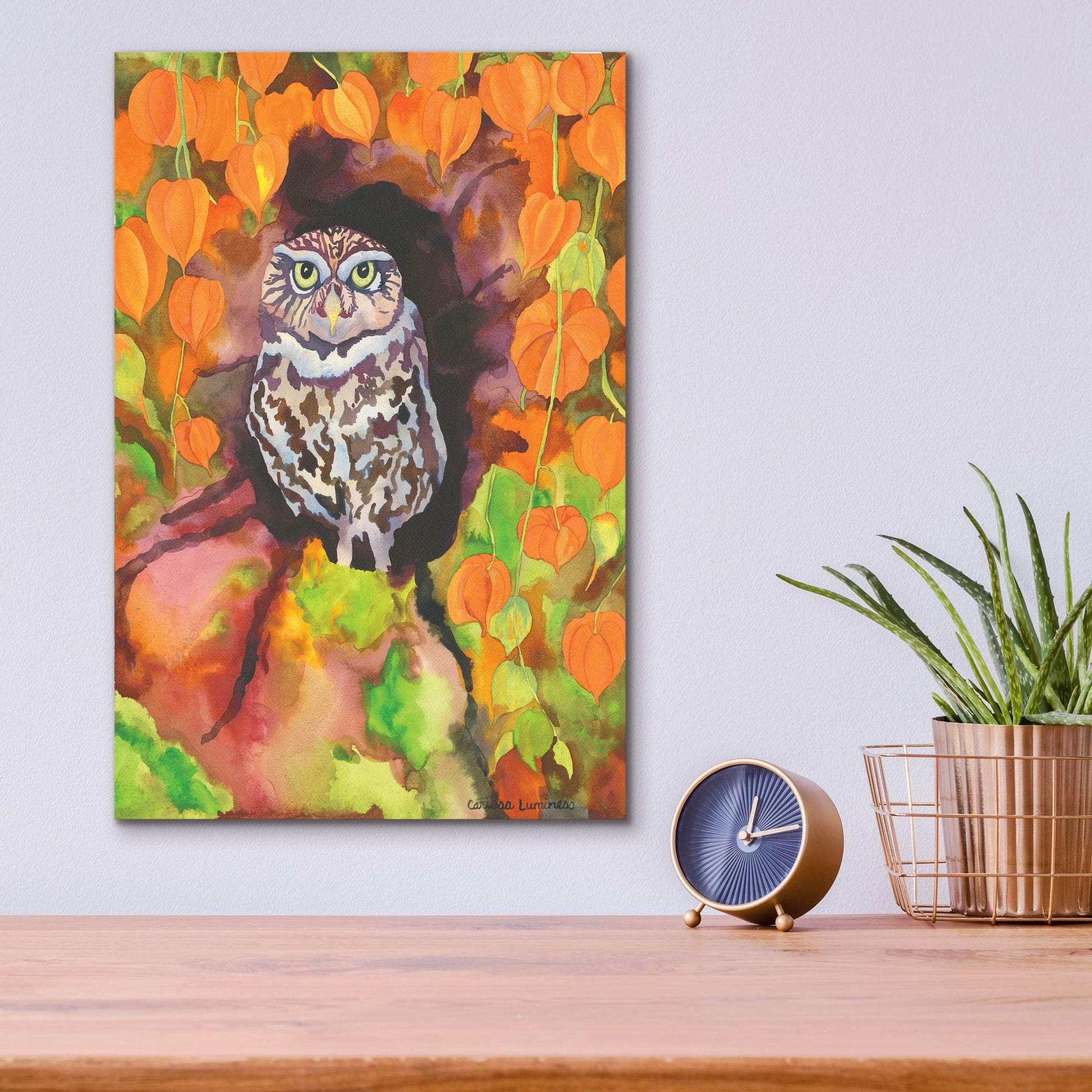 Epic Art 'Owl with Asian Lanterns' by Carissa Luminess, Acrylic Glass Wall Art,12x16